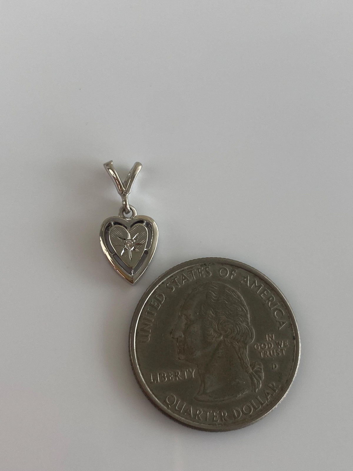 Vintage Solid 14k White Gold Star Set Diamond Heart Charm