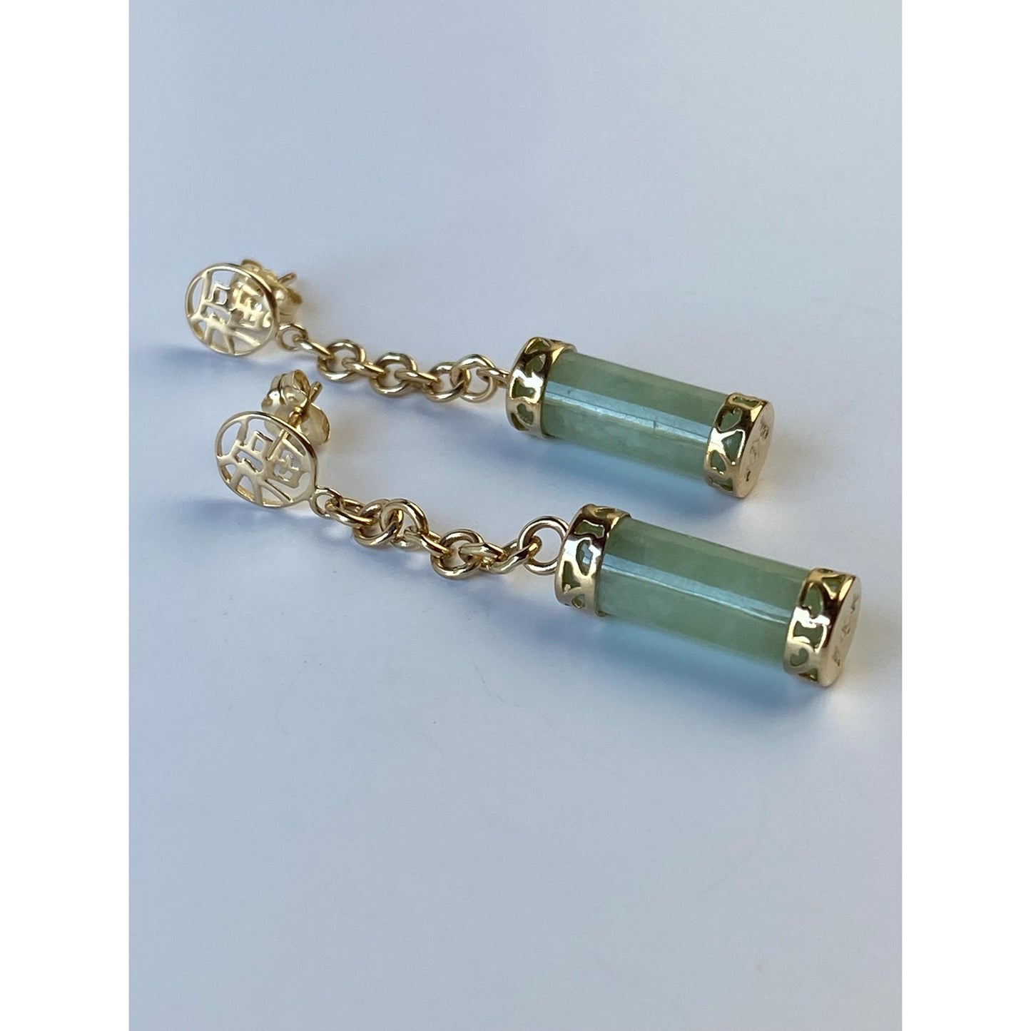 Vintage Solid 14k Yellow Gold Jade Dangle Stud Earrings