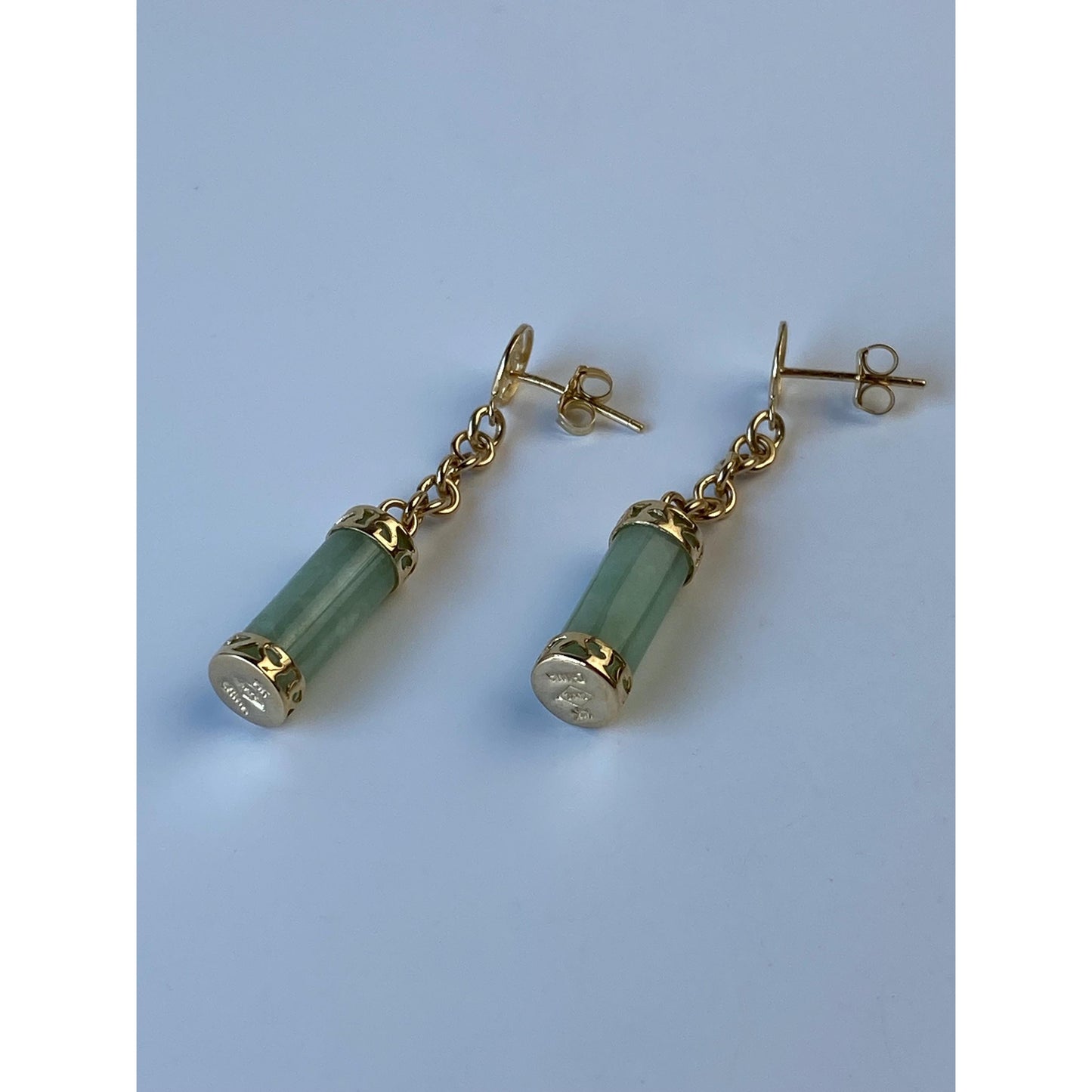 Vintage Solid 14k Yellow Gold Jade Dangle Stud Earrings