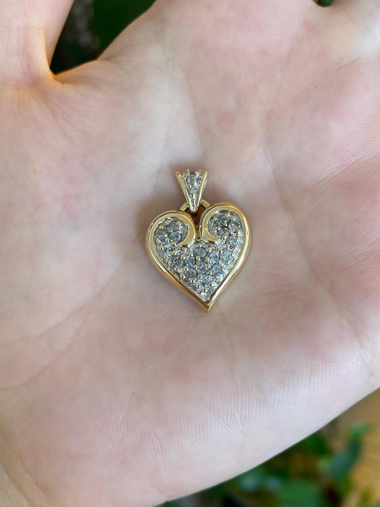 Vintage Solid 14k White & Yellow Gold Diamond Heart Charm