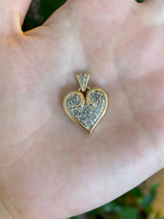 Vintage Solid 14k White & Yellow Gold Diamond Heart Charm