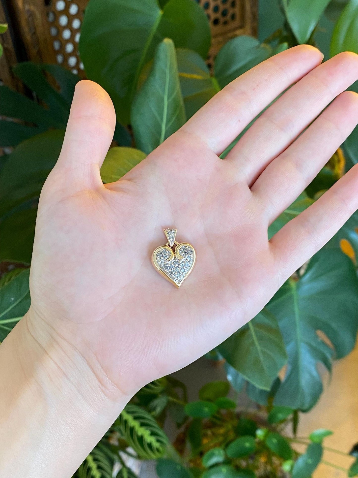 Vintage Solid 14k White & Yellow Gold Diamond Heart Charm