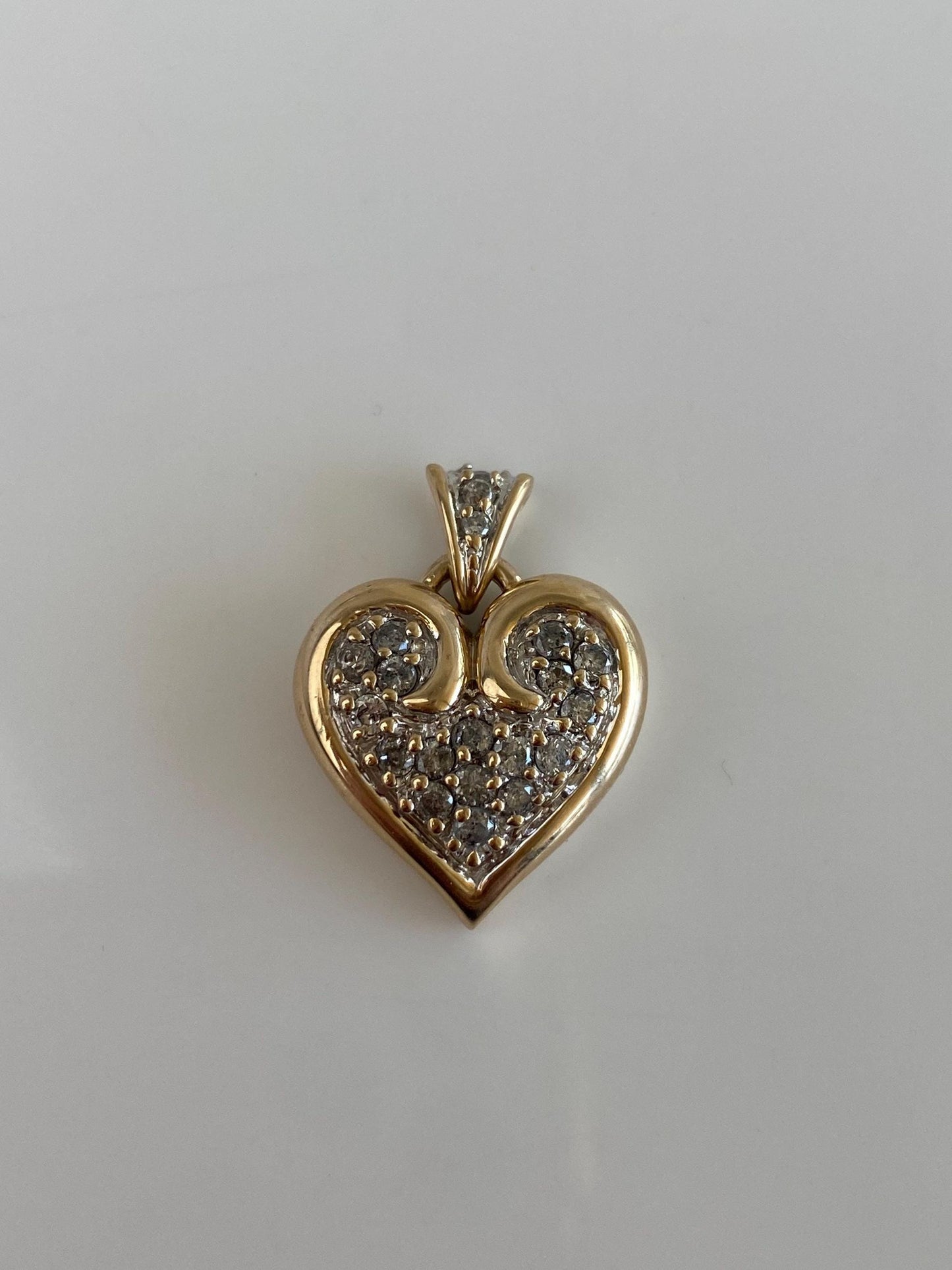 Vintage Solid 14k White & Yellow Gold Diamond Heart Charm
