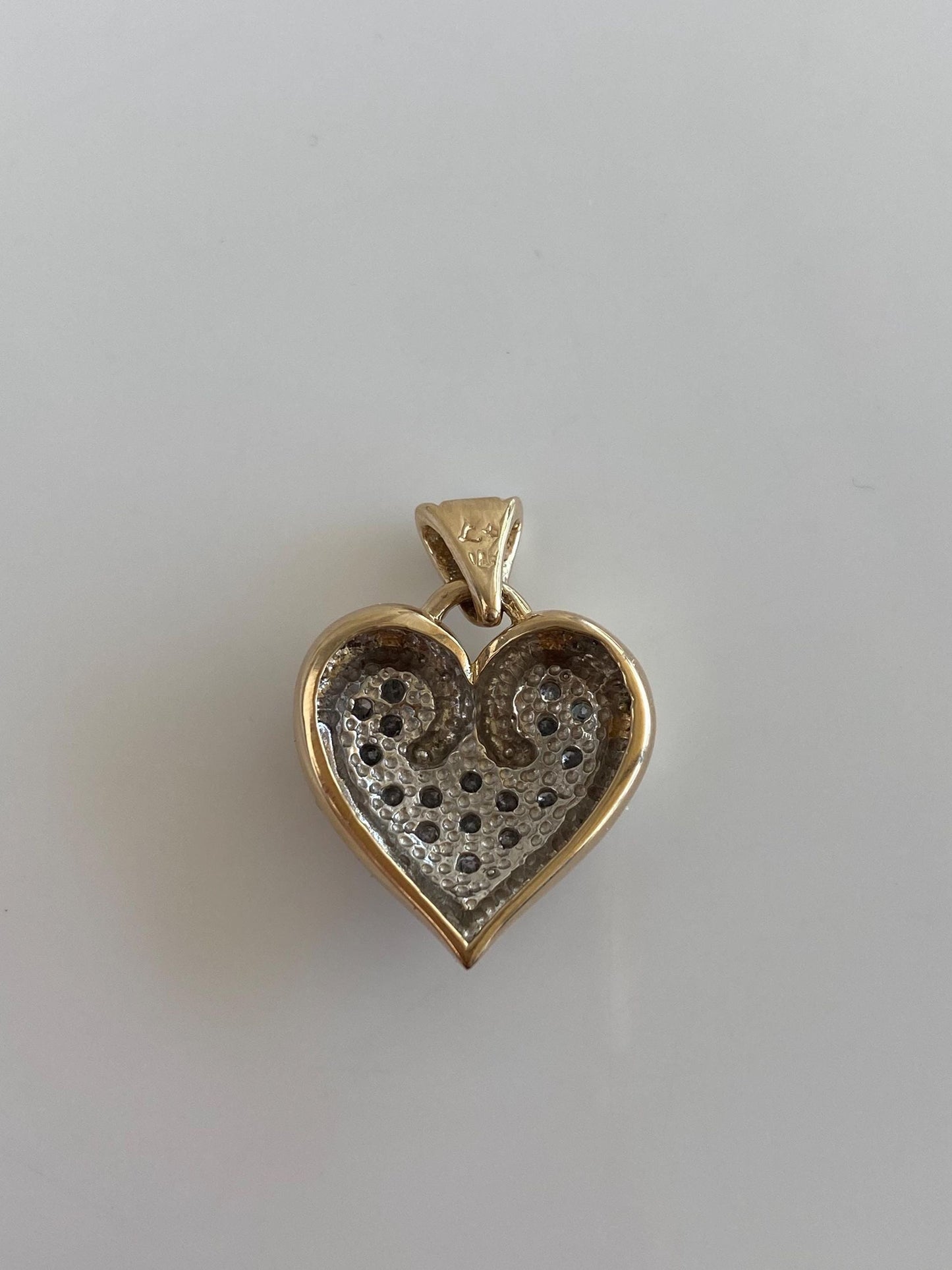 Vintage Solid 14k White & Yellow Gold Diamond Heart Charm