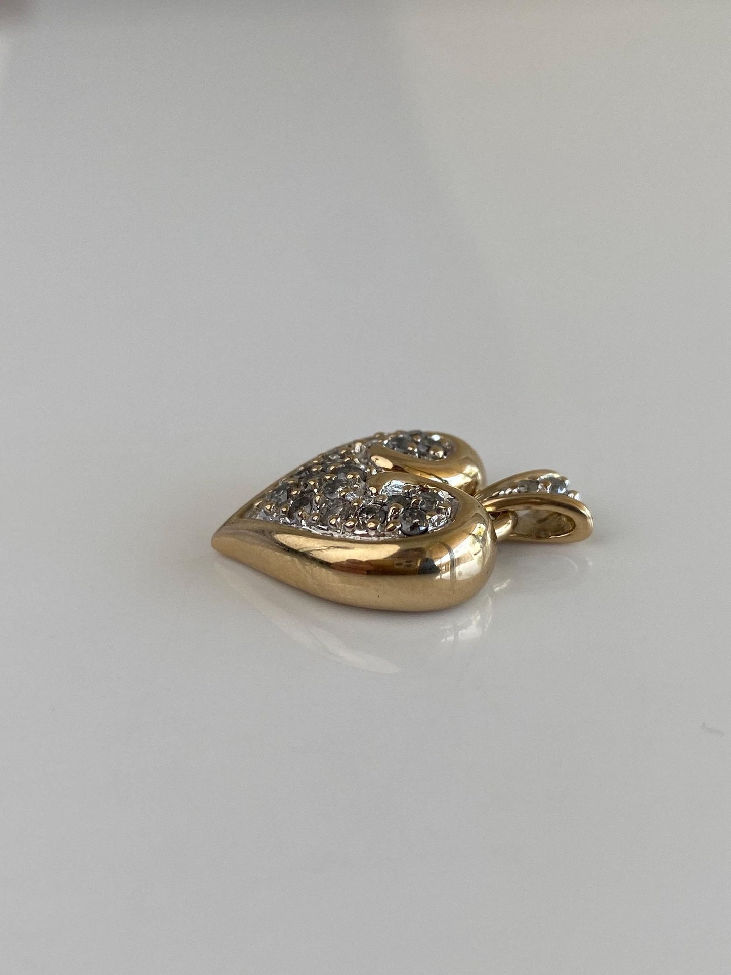 Vintage Solid 14k White & Yellow Gold Diamond Heart Charm