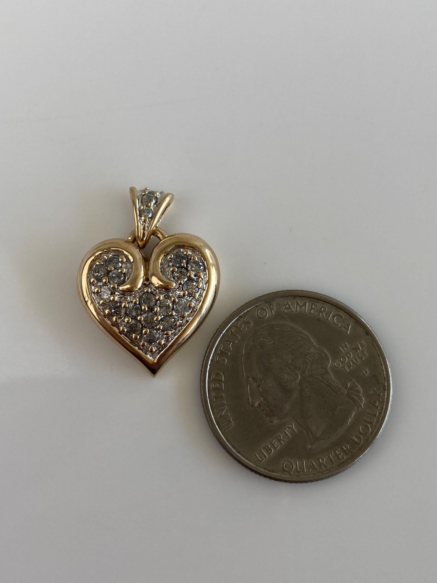 Vintage Solid 14k White & Yellow Gold Diamond Heart Charm