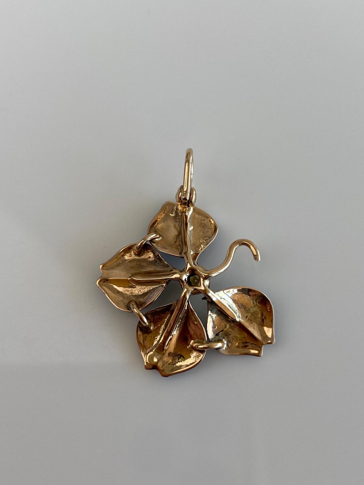 Vintage Solid 10k Rosey Gold Black Enamel Seed Pearls Flower Charm