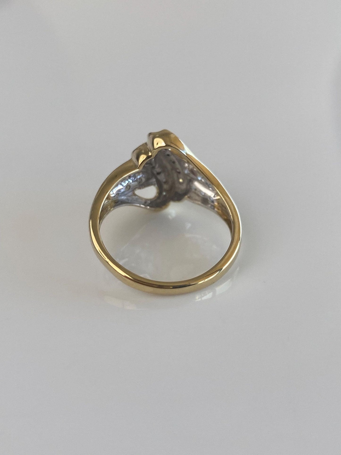 Vintage Solid 10k White & Yellow Gold Diamond Twist Ring - Size 6.75