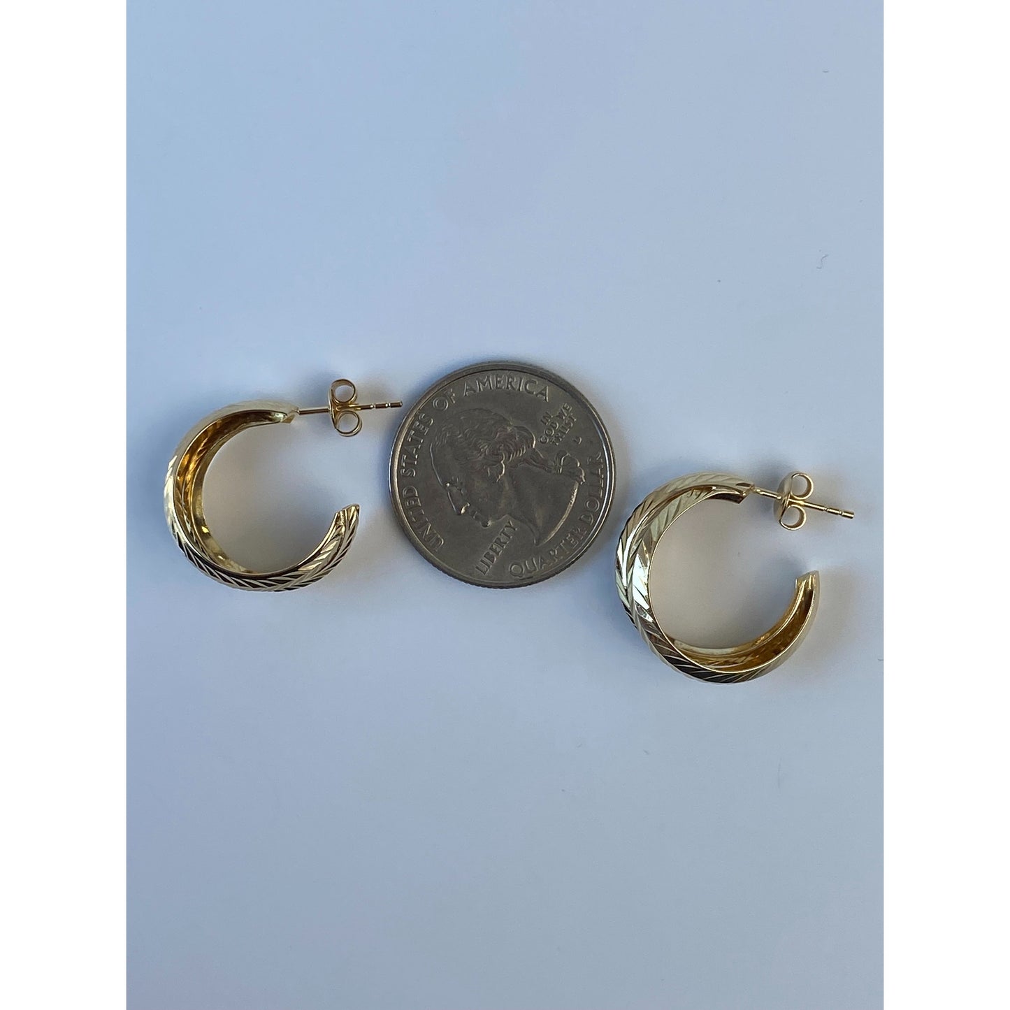 Vintage Solid 14k Yellow Gold Layered Diamond Cut Hoop Earrings