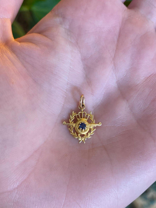 Solid 14k Yellow Gold Blue Sapphire Stick Pin Conversion Charm