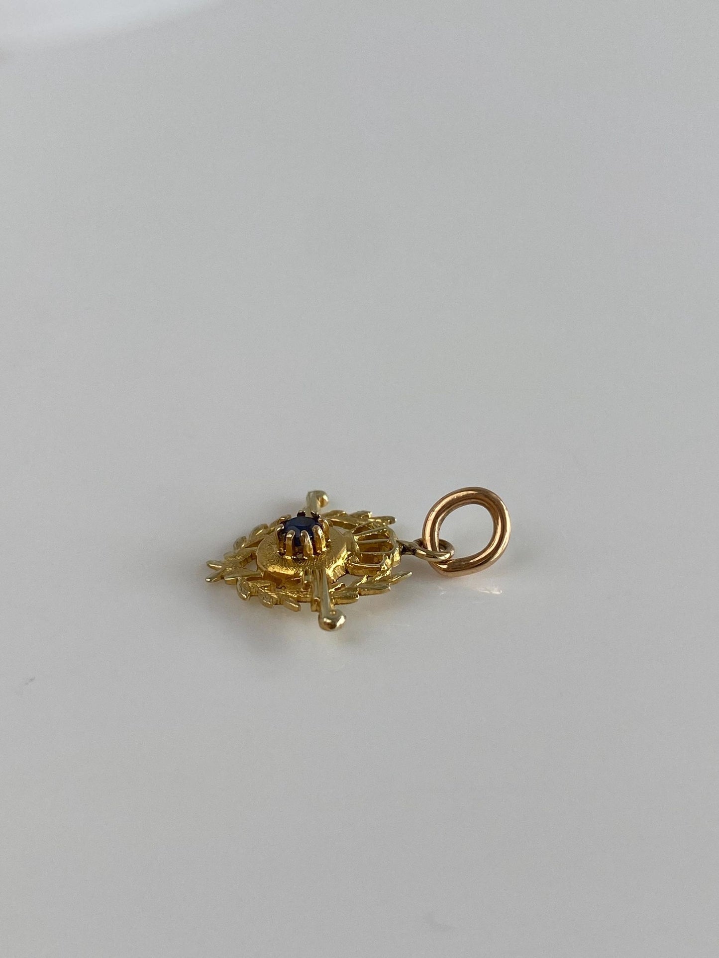 Solid 14k Yellow Gold Blue Sapphire Stick Pin Conversion Charm