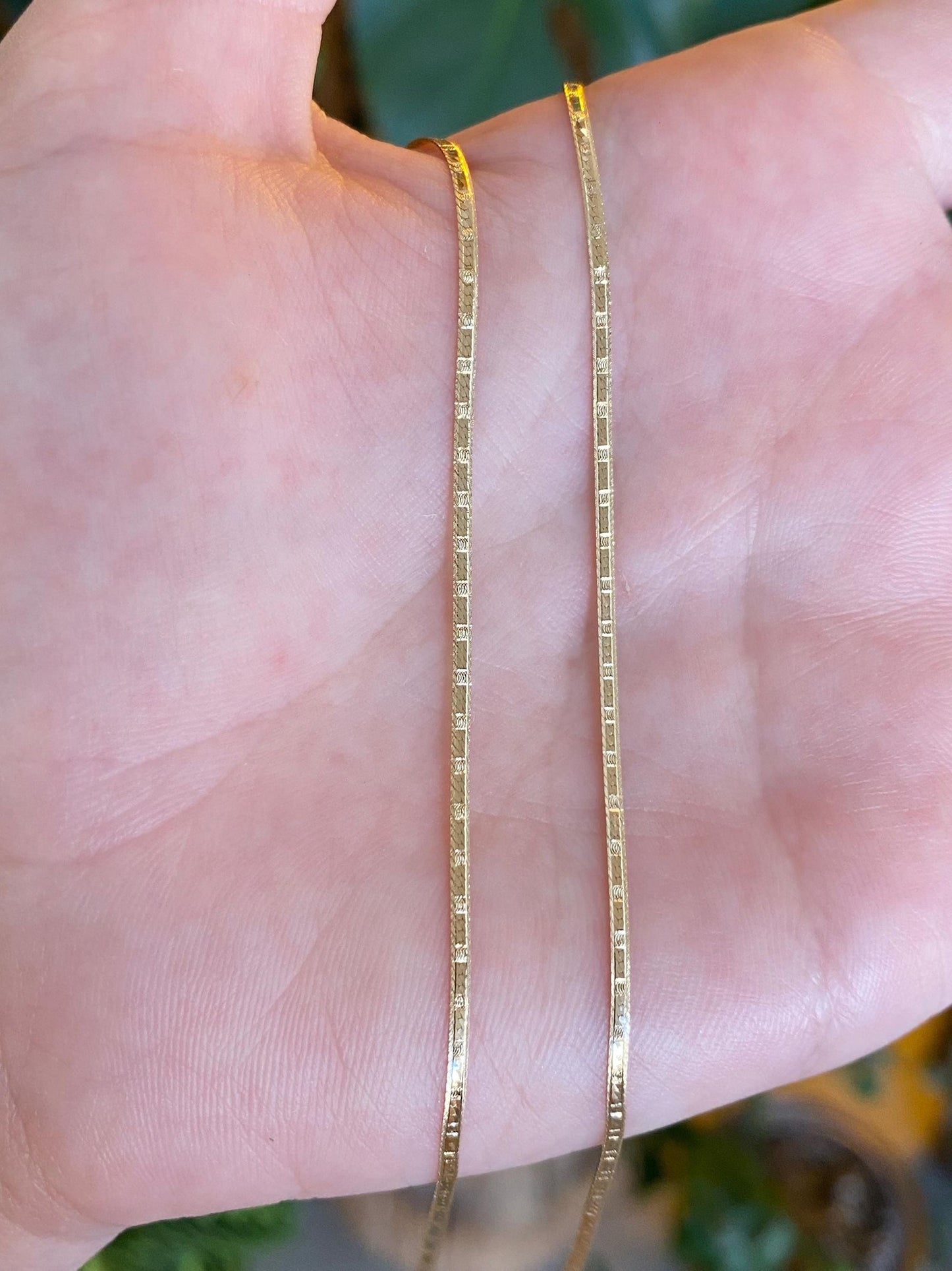 Vintage Solid 14k Yellow Gold Pattern Flat Chain Necklace - 18 inches