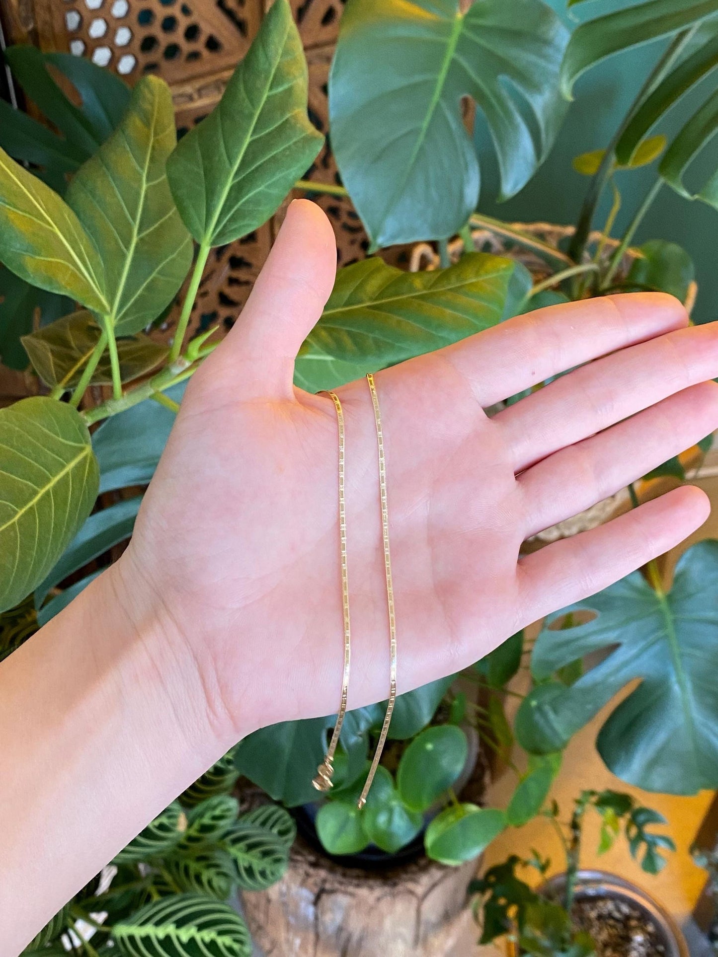 Vintage Solid 14k Yellow Gold Pattern Flat Chain Necklace - 18 inches