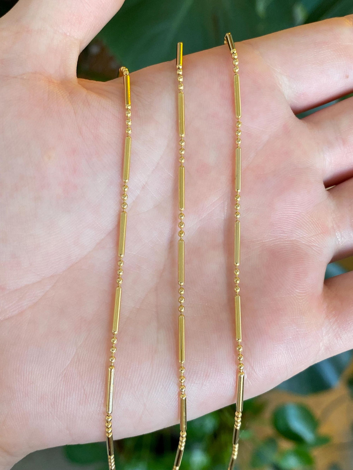 Vintage 14k Yellow Gold Tube Bead Ball Chain Necklace - 21.75 inches