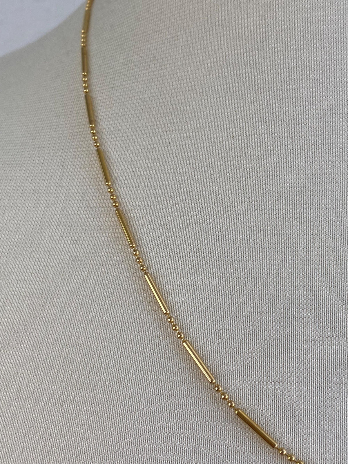 Vintage 14k Yellow Gold Tube Bead Ball Chain Necklace - 21.75 inches