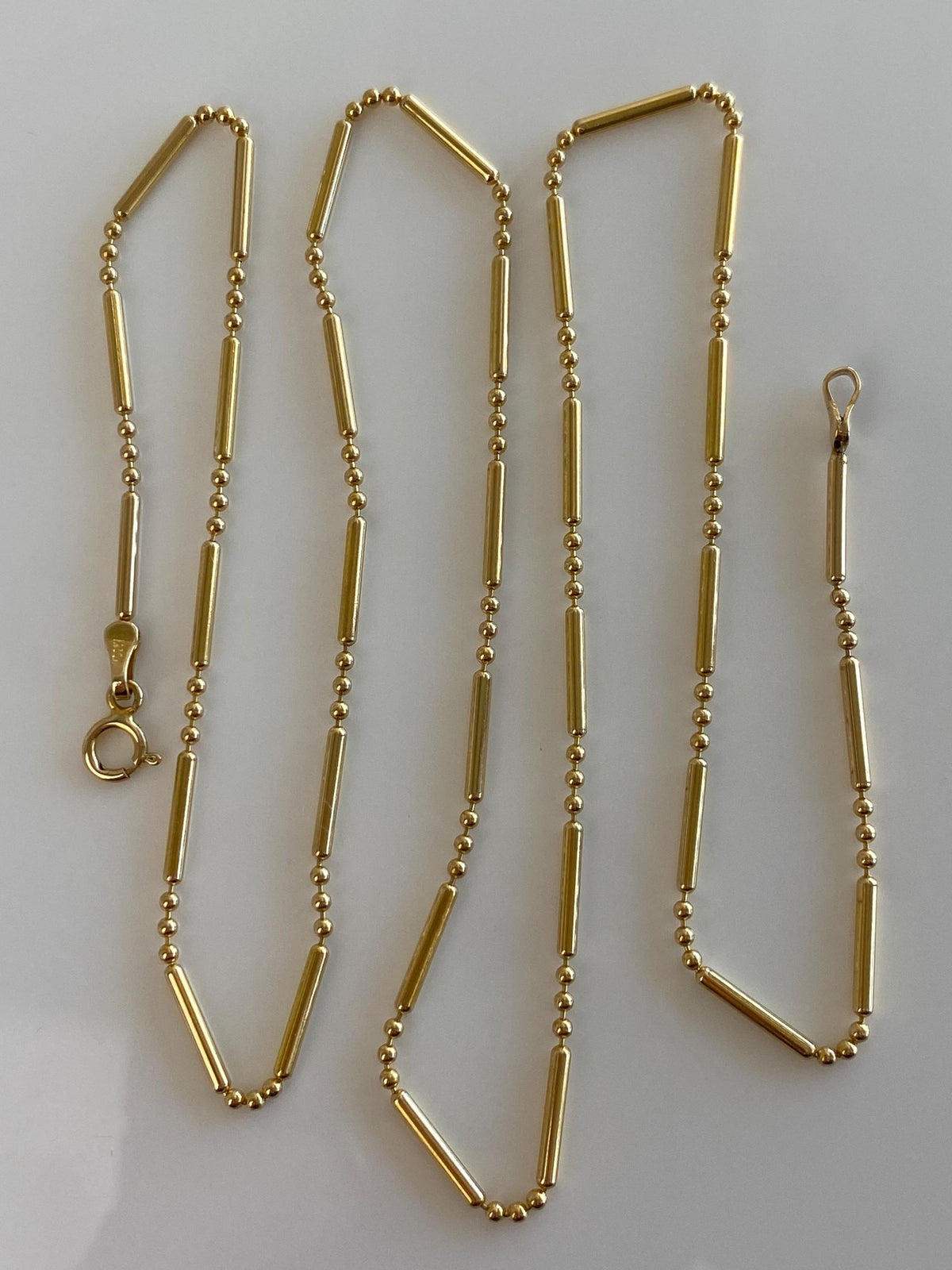 Vintage 14k Yellow Gold Tube Bead Ball Chain Necklace - 21.75 inches