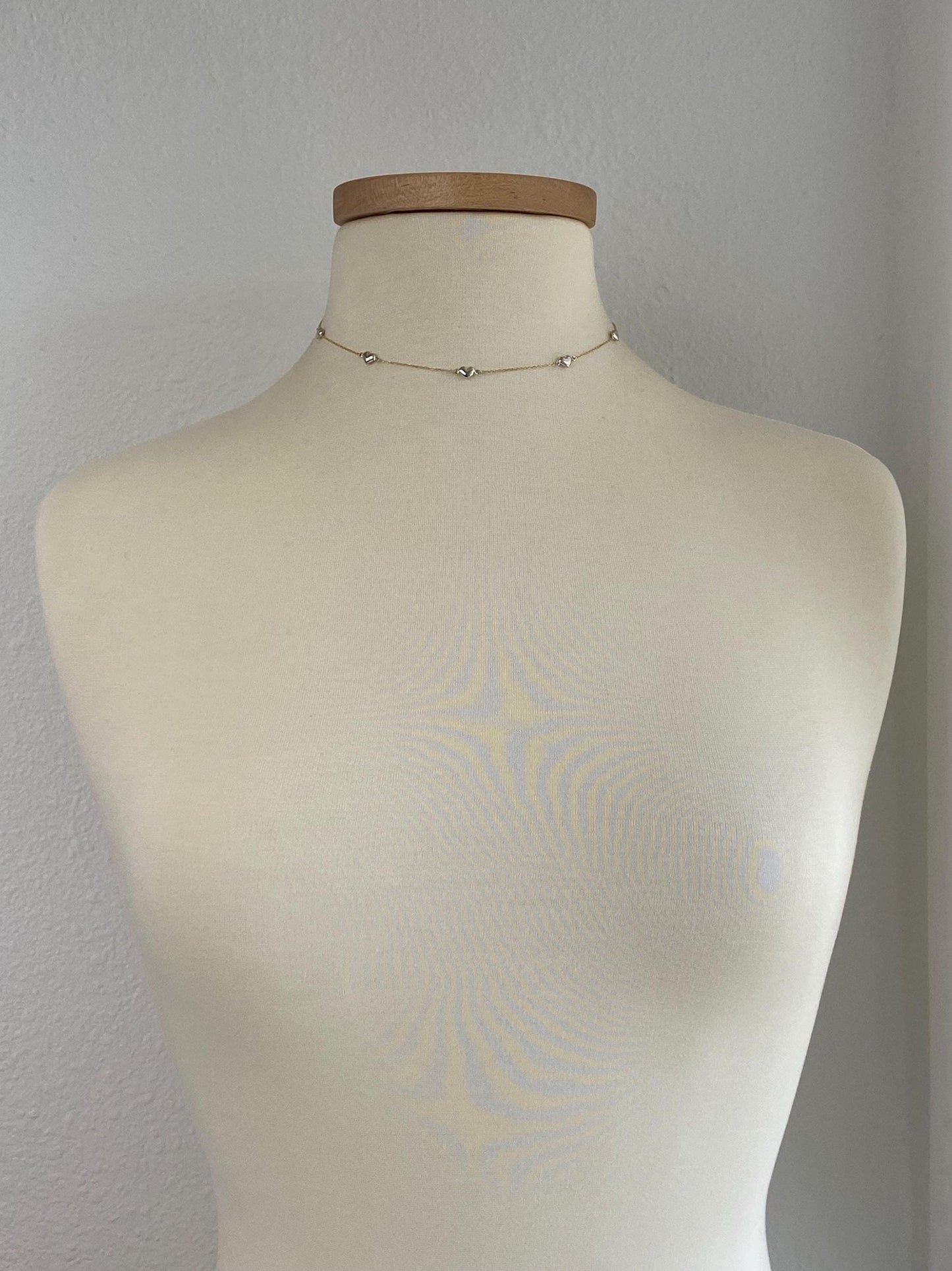 Vintage 14k White & Yellow Gold Hearts Cable Chain Necklace - 15.25 inches
