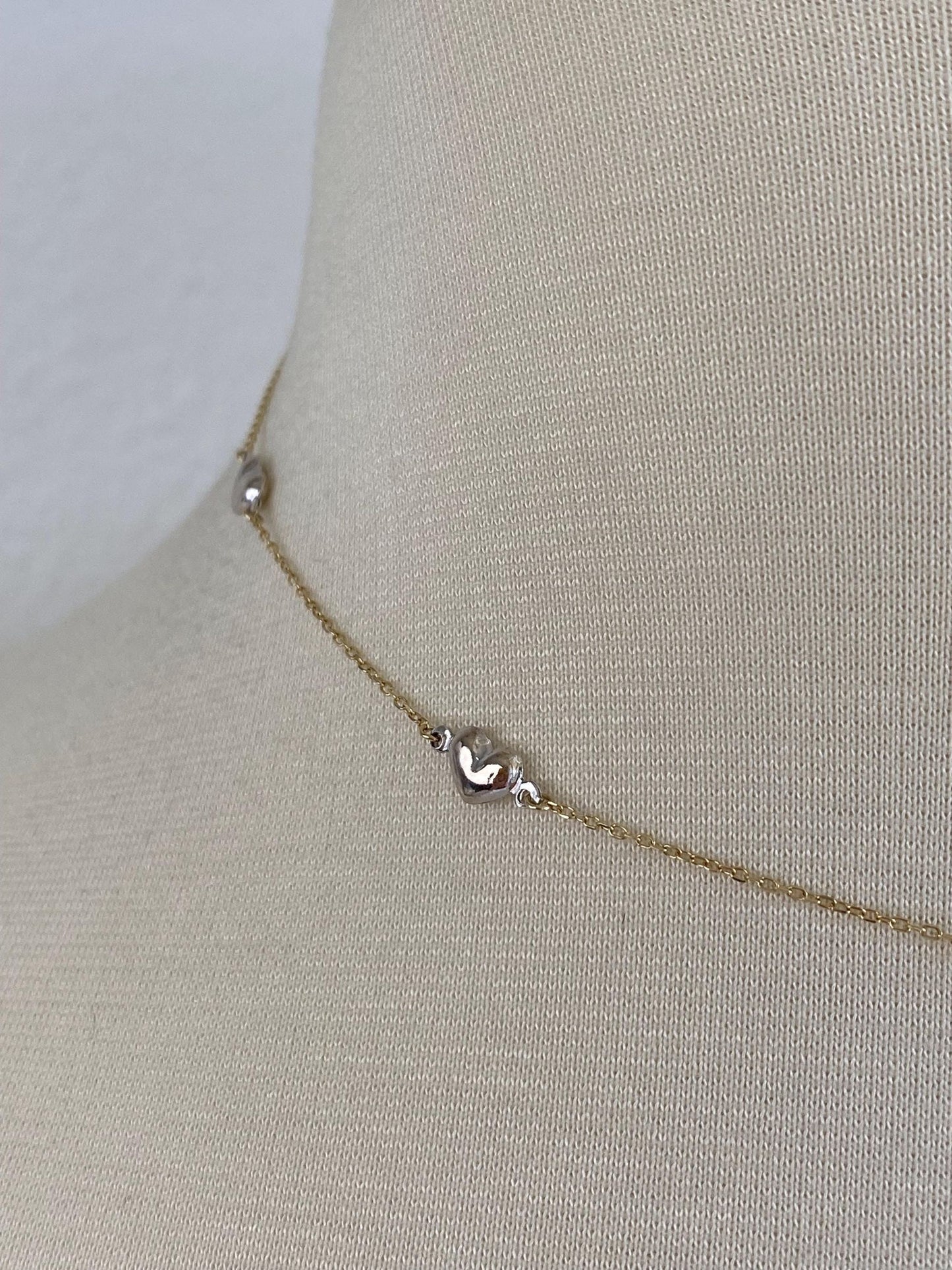 Vintage 14k White & Yellow Gold Hearts Cable Chain Necklace - 15.25 inches