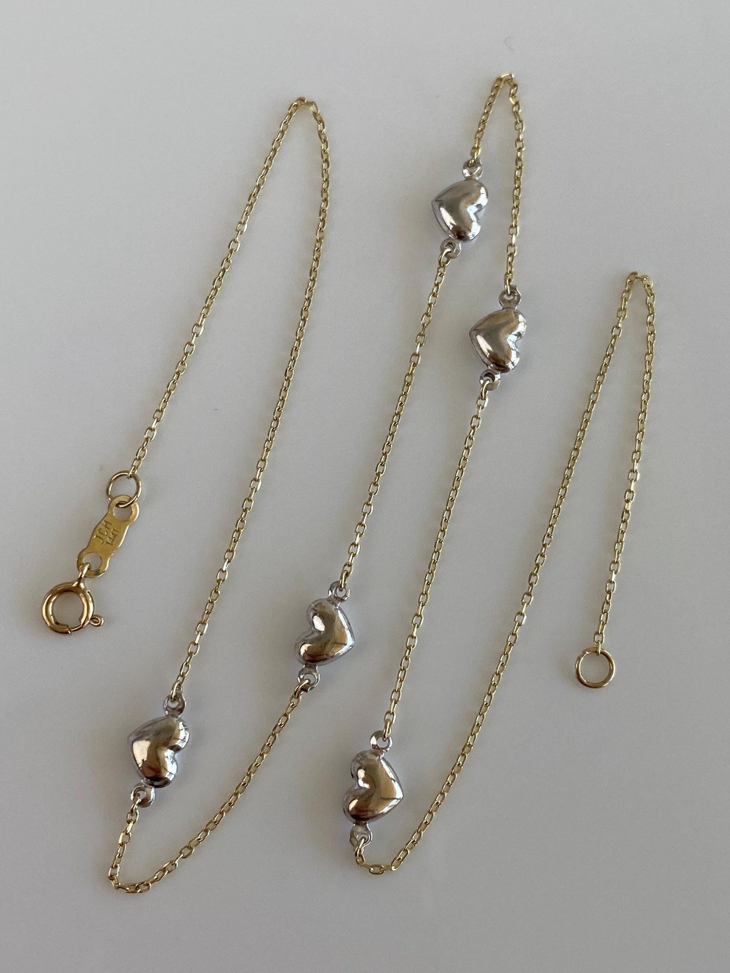 Vintage 14k White & Yellow Gold Hearts Cable Chain Necklace - 15.25 inches