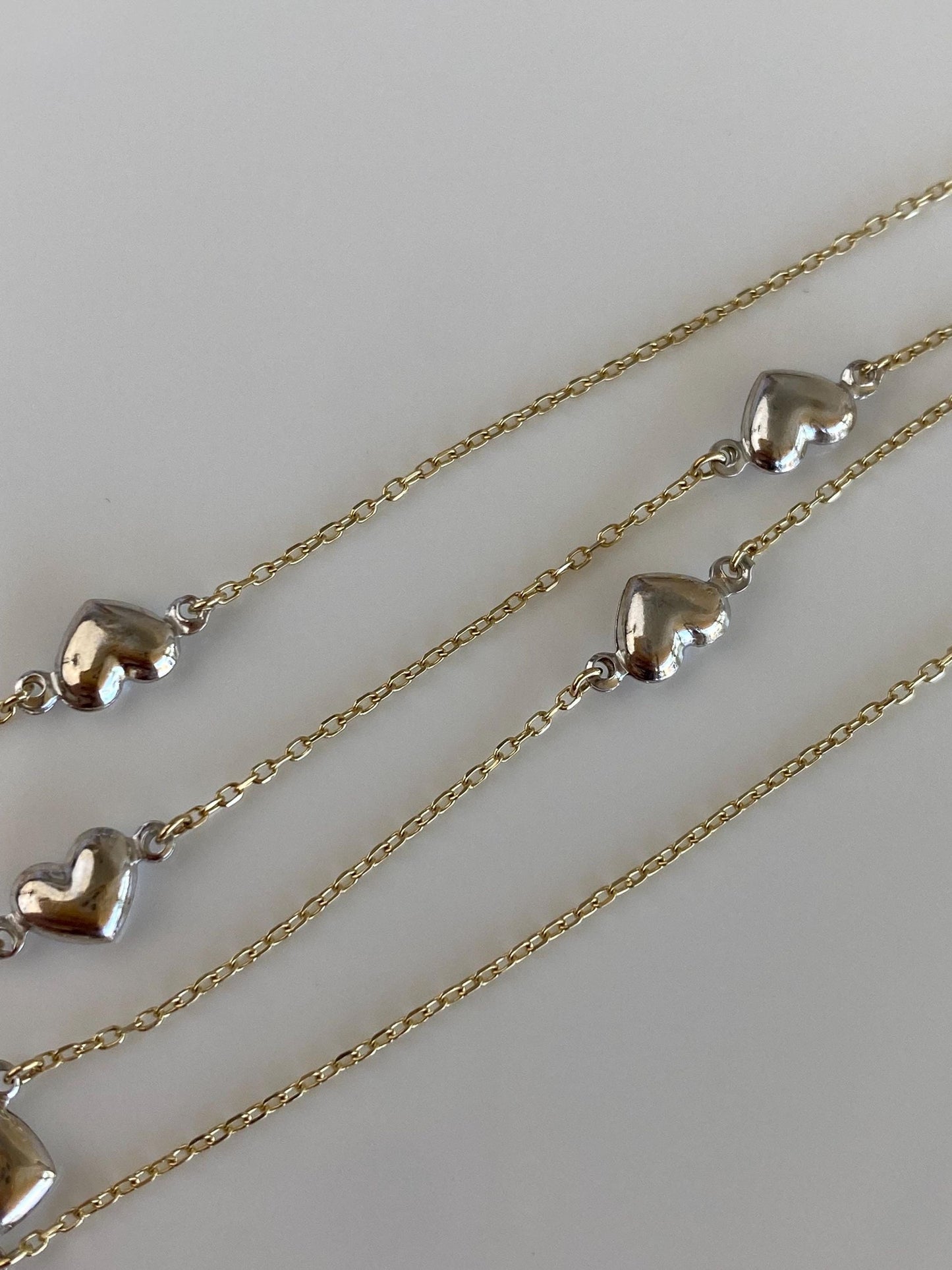 Vintage 14k White & Yellow Gold Hearts Cable Chain Necklace - 15.25 inches