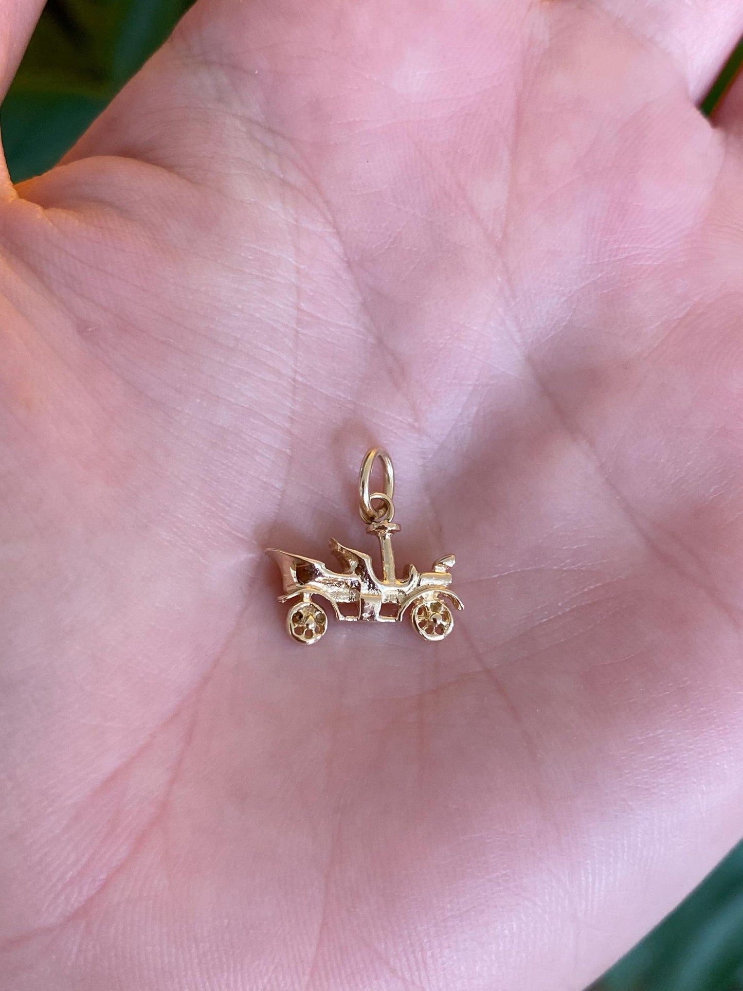 Vintage Solid 10k Yellow Gold Old Timey Car Charm