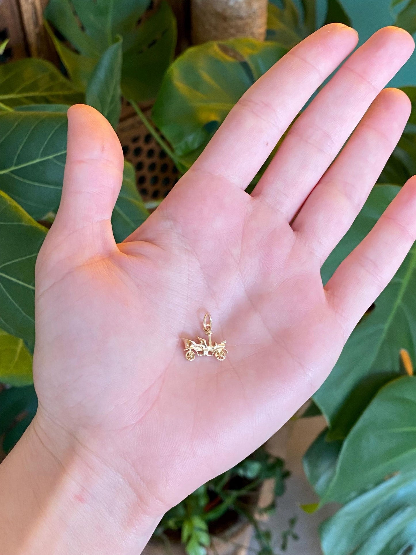 Vintage Solid 10k Yellow Gold Old Timey Car Charm