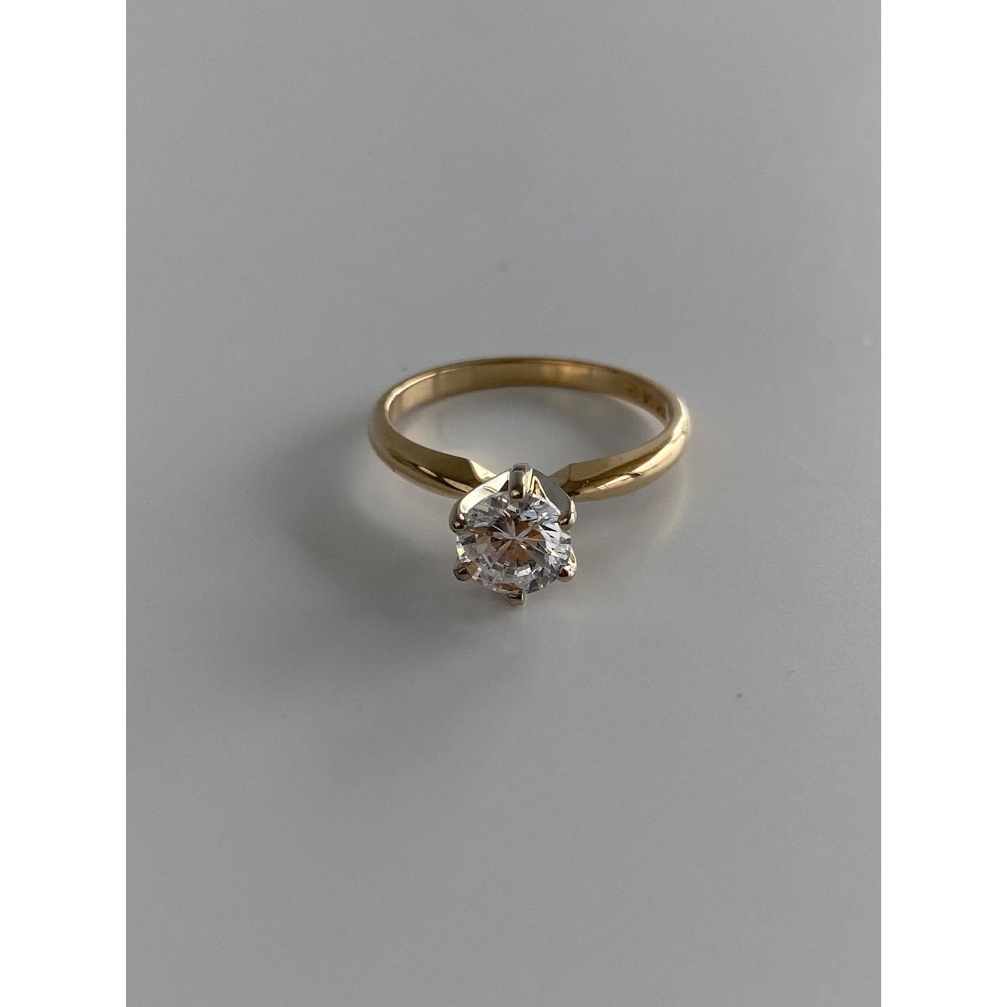 Solid 14k Yellow Gold Cubic Zirconia Solitaire Ring - Size 5.75