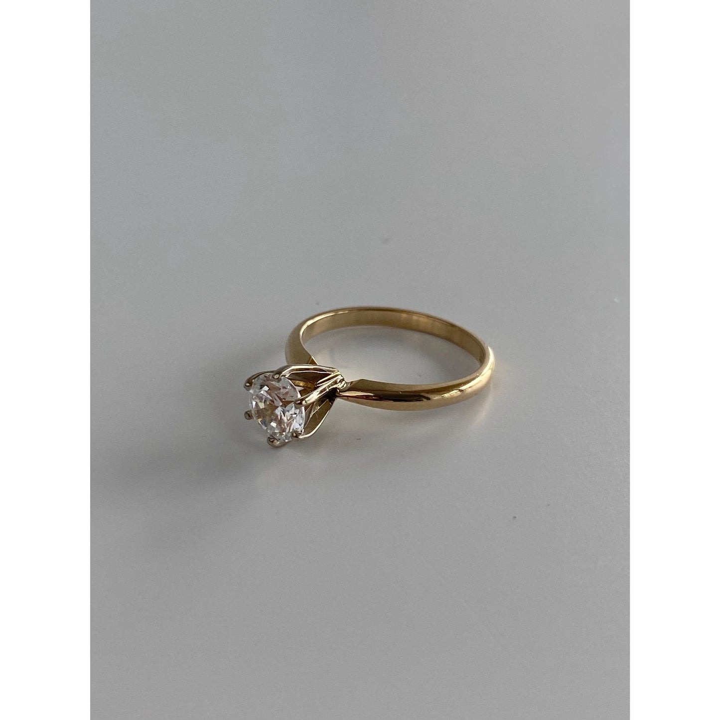 Solid 14k Yellow Gold Cubic Zirconia Solitaire Ring - Size 5.75