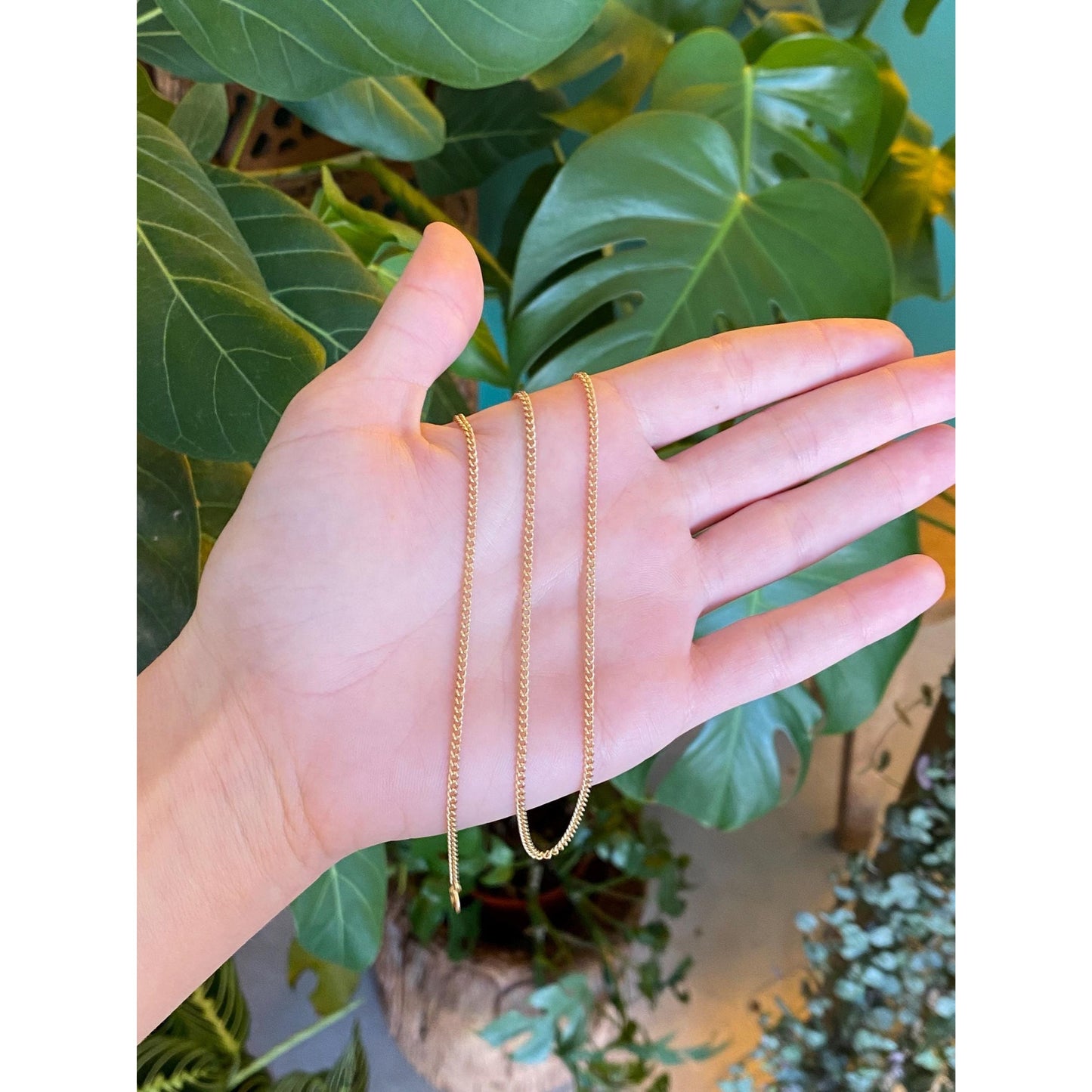 Vintage Solid 14k Yellow Gold Long Curb Chain Necklace - 25 inches