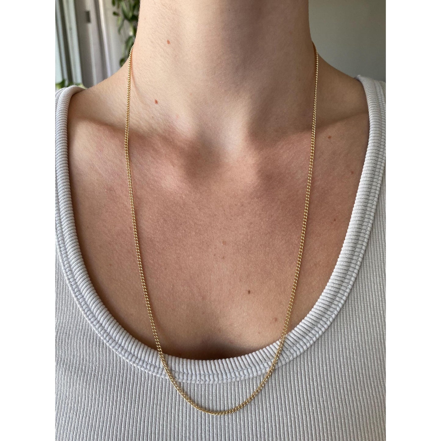 Vintage Solid 14k Yellow Gold Long Curb Chain Necklace - 25 inches