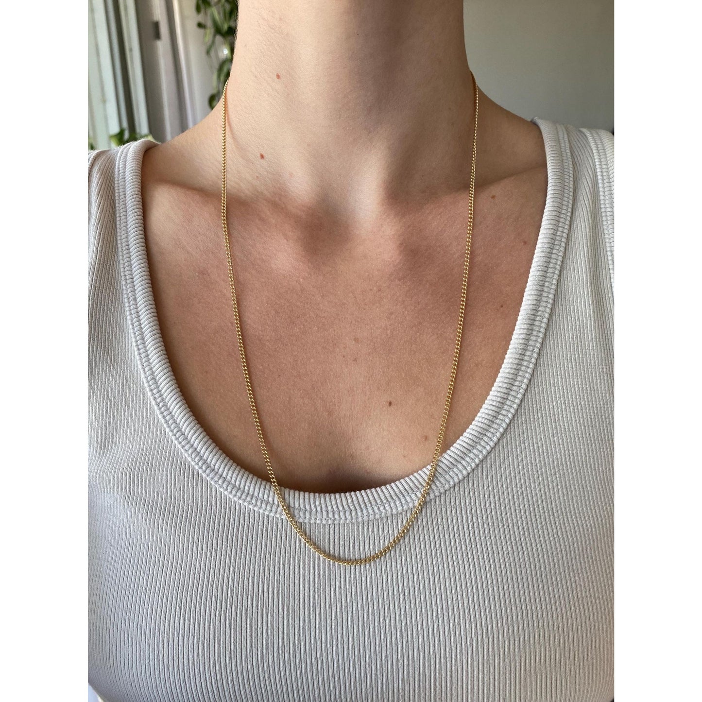 Vintage Solid 14k Yellow Gold Long Curb Chain Necklace - 25 inches