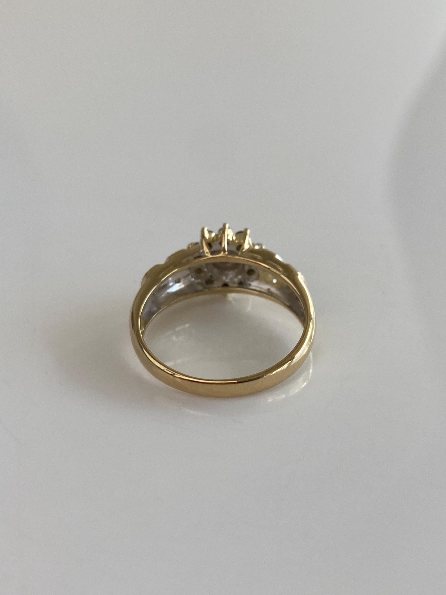 Solid 14k White & Yellow Gold Blue Sapphire Halo Diamond Ring - Size 6.5