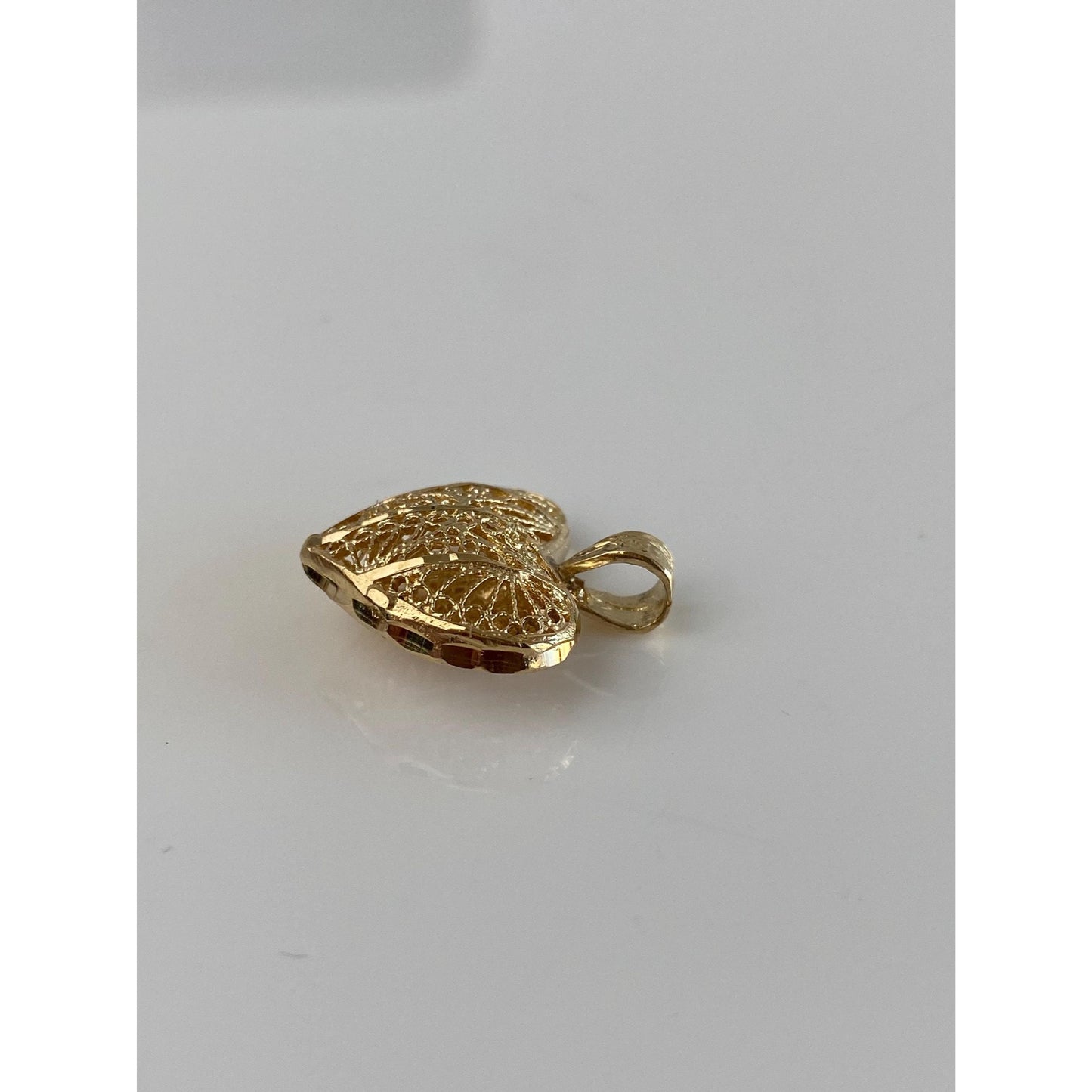 Vintage Solid 14k Yellow Gold Filigree Diamond Cut Open Work Heart Charm