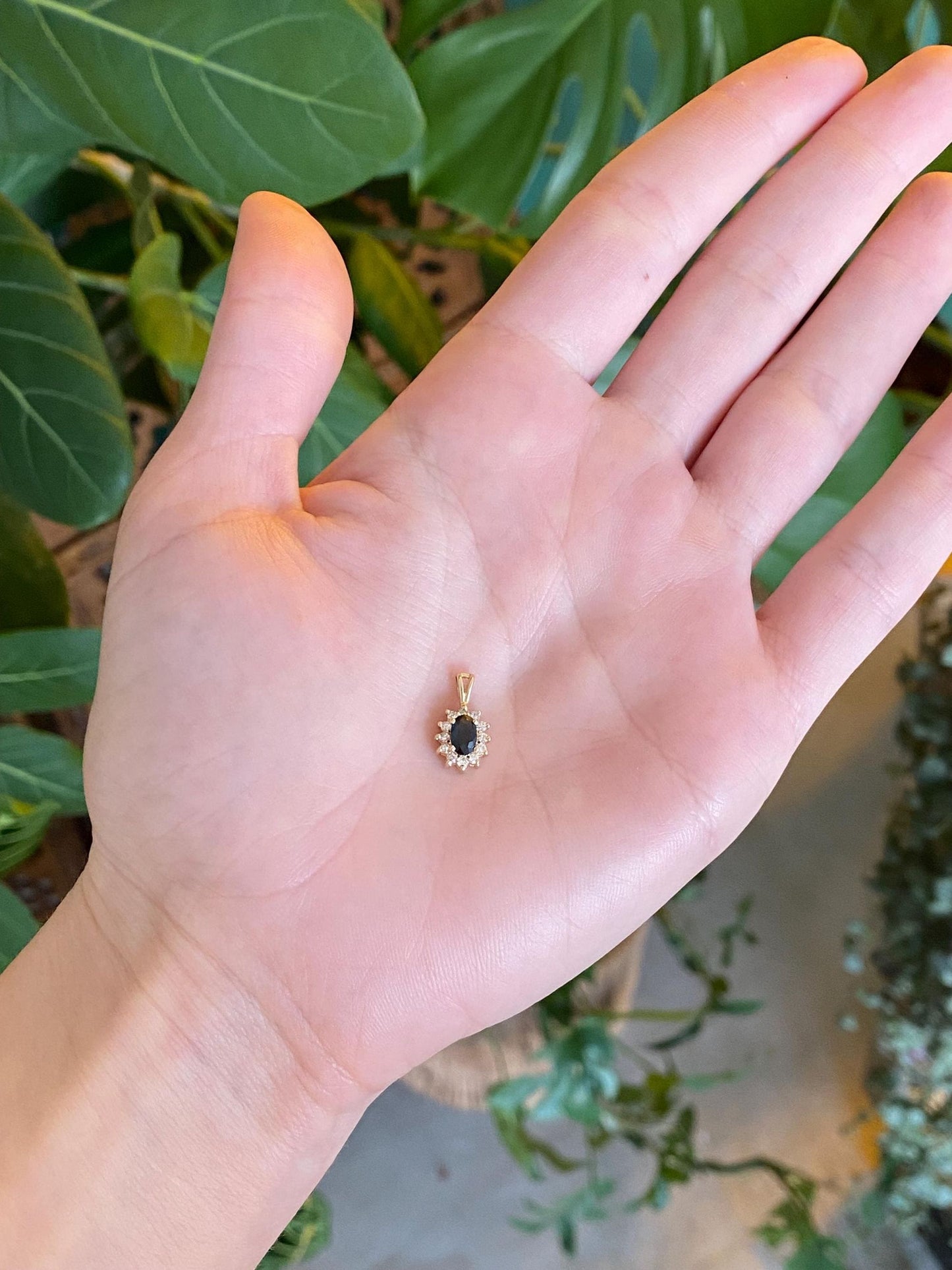 Vintage Solid 14k Yellow Gold Diamond Halo Blue Sapphire Charm