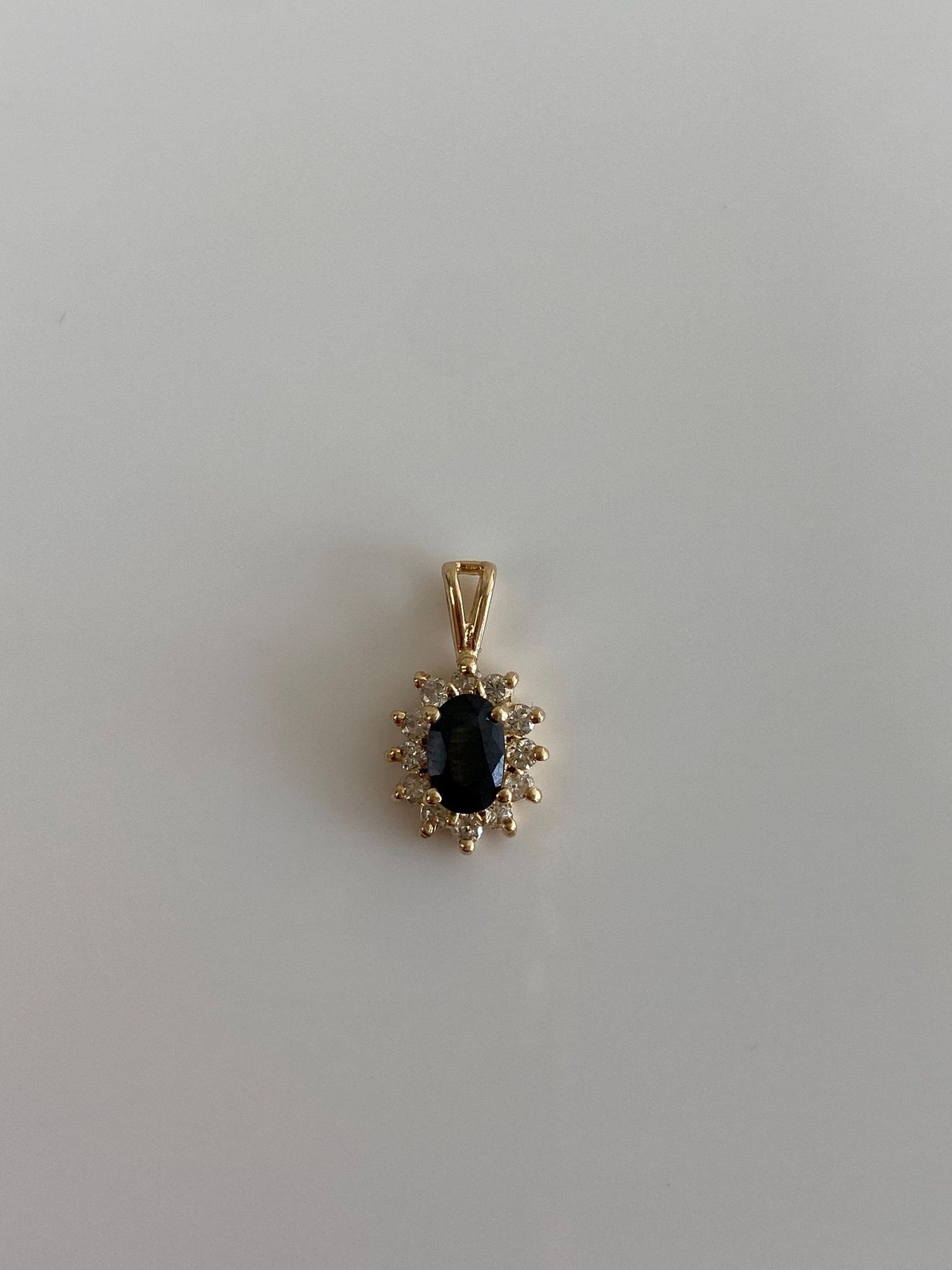 Vintage Solid 14k Yellow Gold Diamond Halo Blue Sapphire Charm