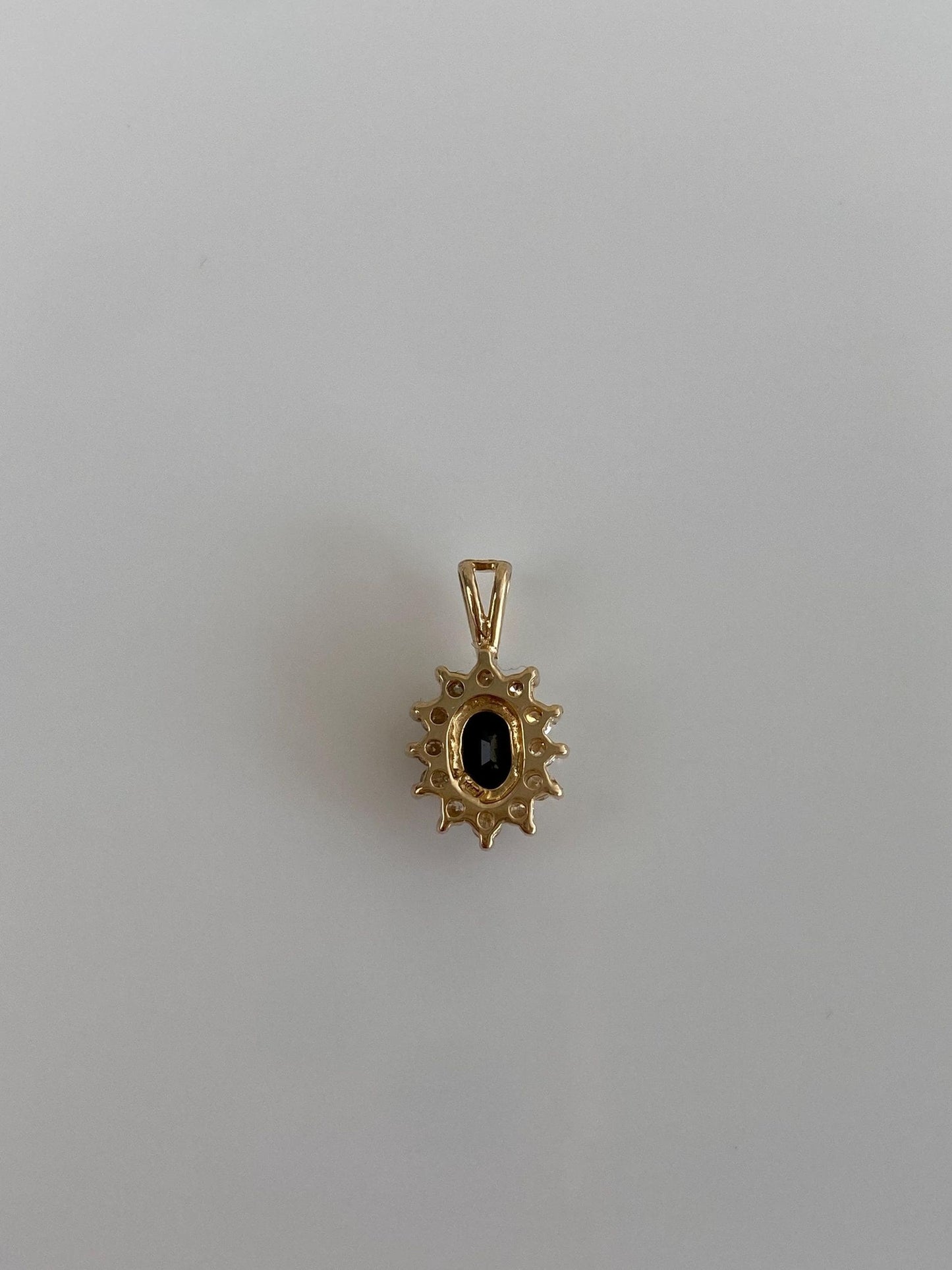 Vintage Solid 14k Yellow Gold Diamond Halo Blue Sapphire Charm