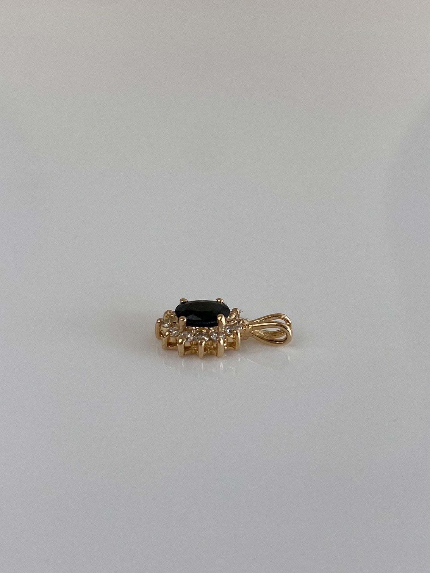 Vintage Solid 14k Yellow Gold Diamond Halo Blue Sapphire Charm
