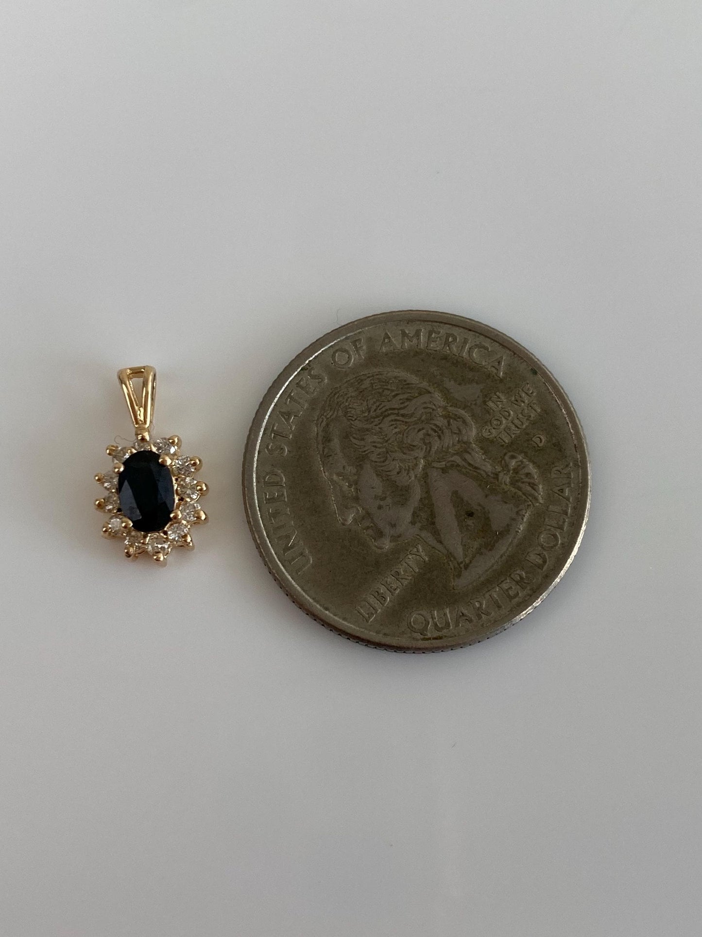 Vintage Solid 14k Yellow Gold Diamond Halo Blue Sapphire Charm