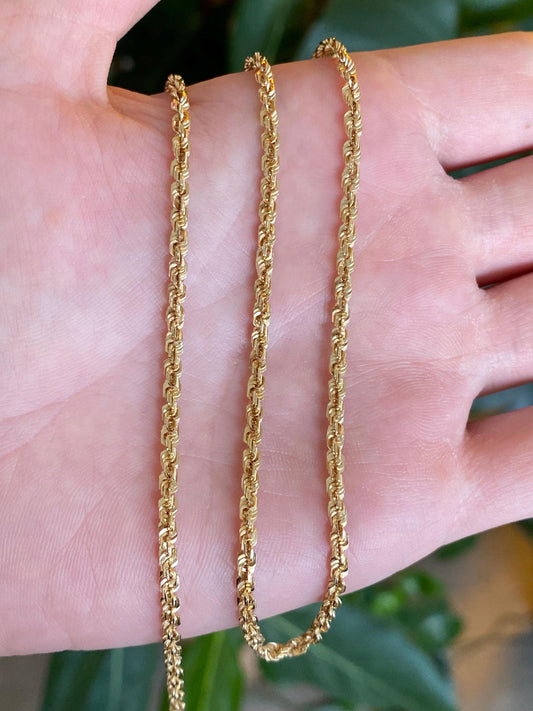 Vintage Solid 14k Yellow Gold Rope Chain Necklace - 20 inches