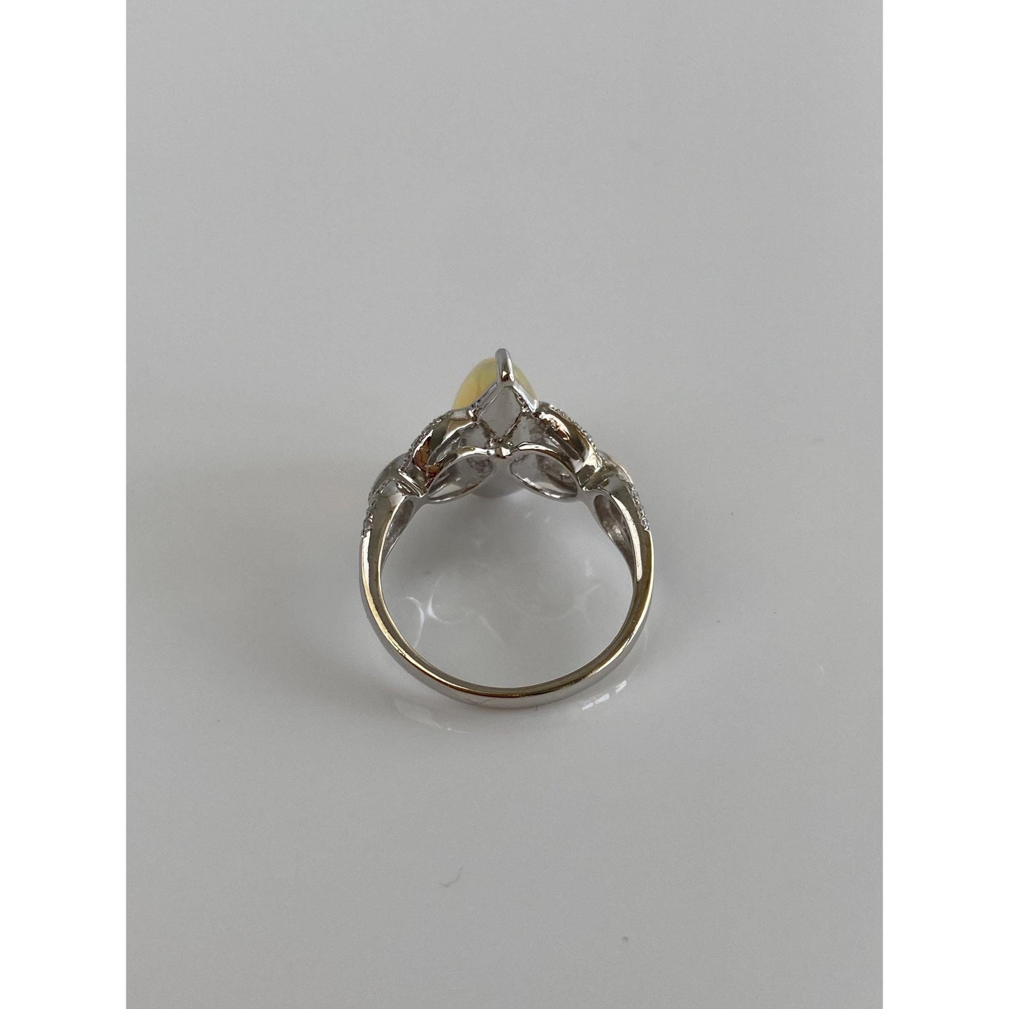 Vintage Solid 14k White Gold Opal Diamond Ring - Size 6.5