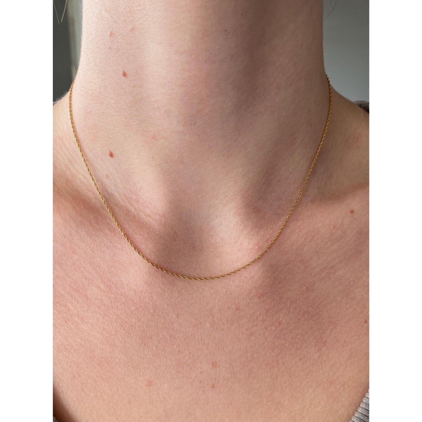 Vintage Solid 14k Yellow Gold Dainty Chain Necklace - 16 inches