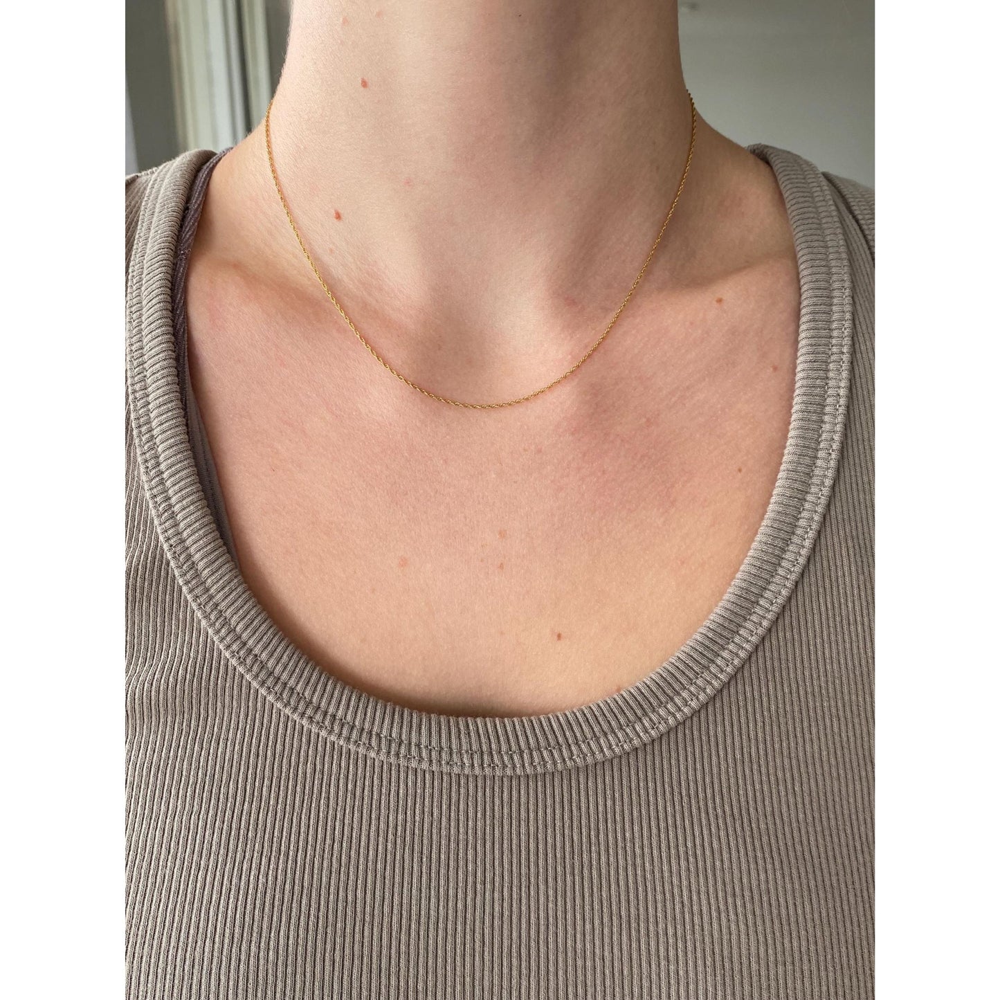 Vintage Solid 14k Yellow Gold Dainty Chain Necklace - 16 inches