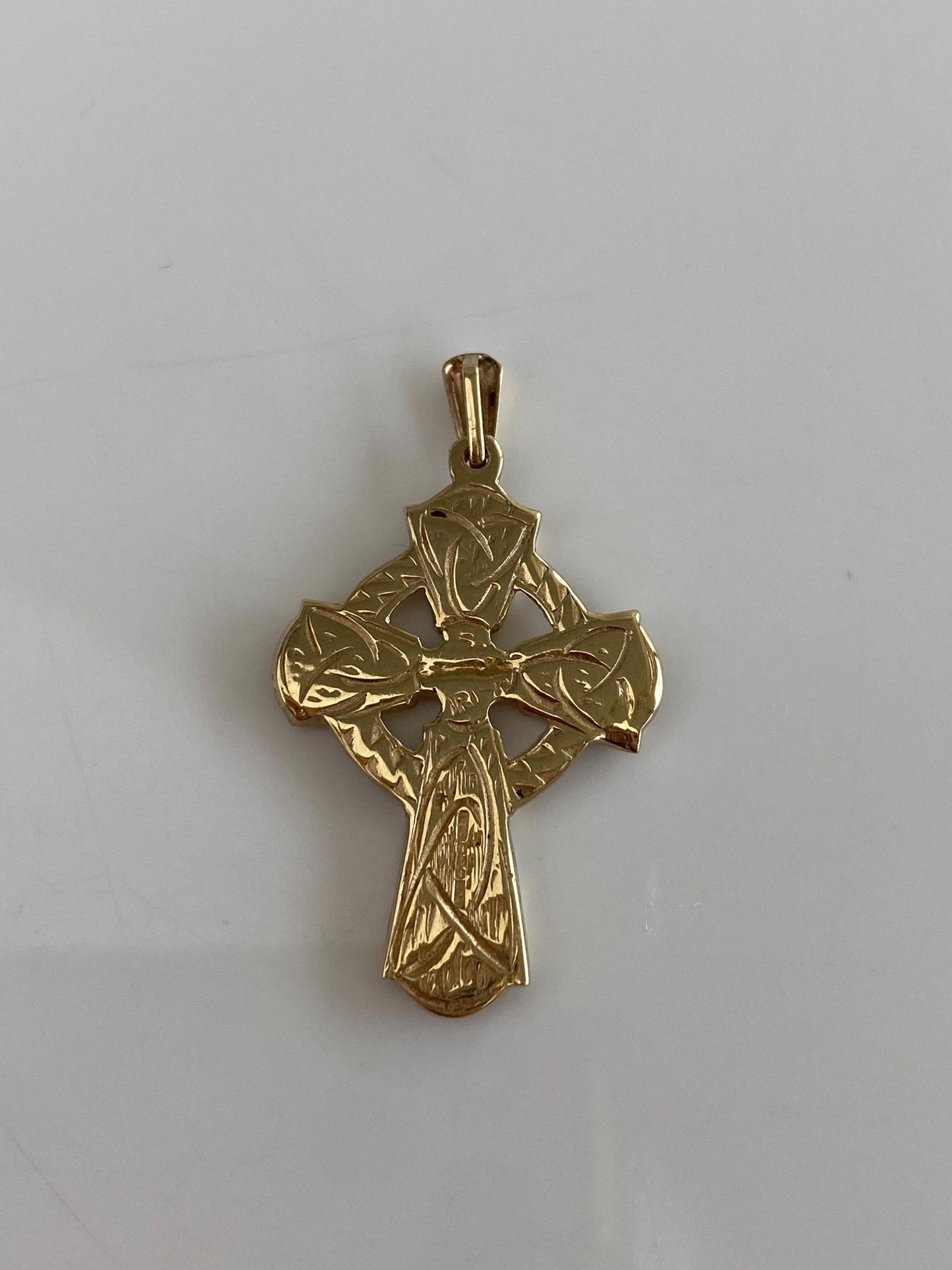 Vintage Solid 9k Yellow Gold Hematite Amethyst Nephrite Celtic Cross Charm