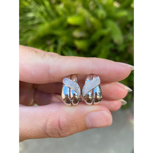 Vintage Solid 14k White Gold Textured Drop Earrings