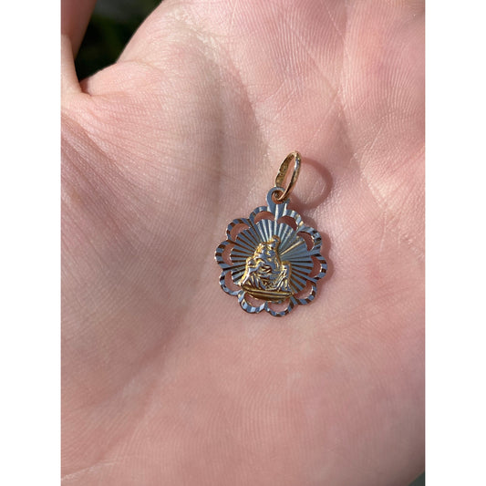 Solid 18k Rosey Gold Engine Turned Religious Charm