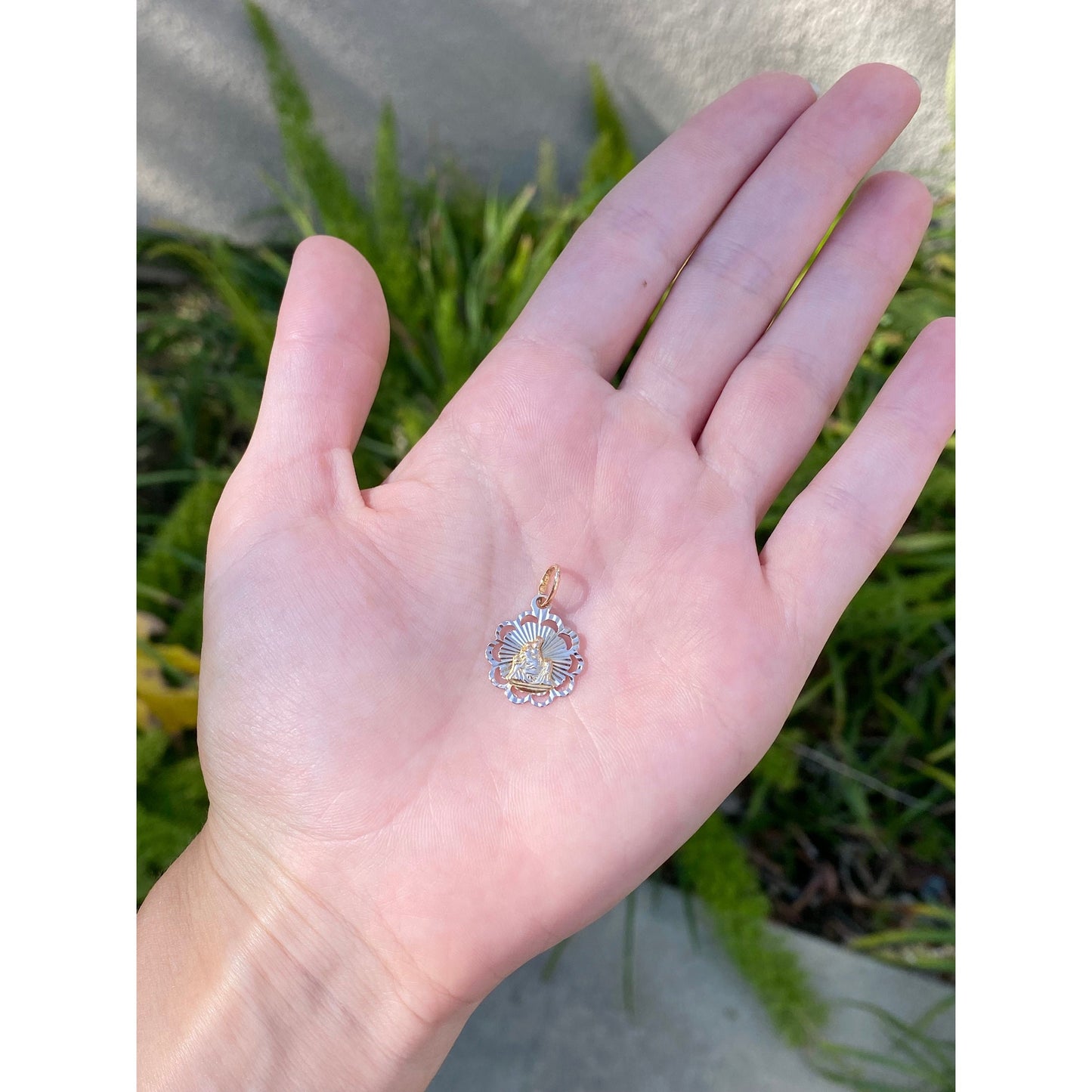 Solid 18k Rosey Gold Engine Turned Religious Charm