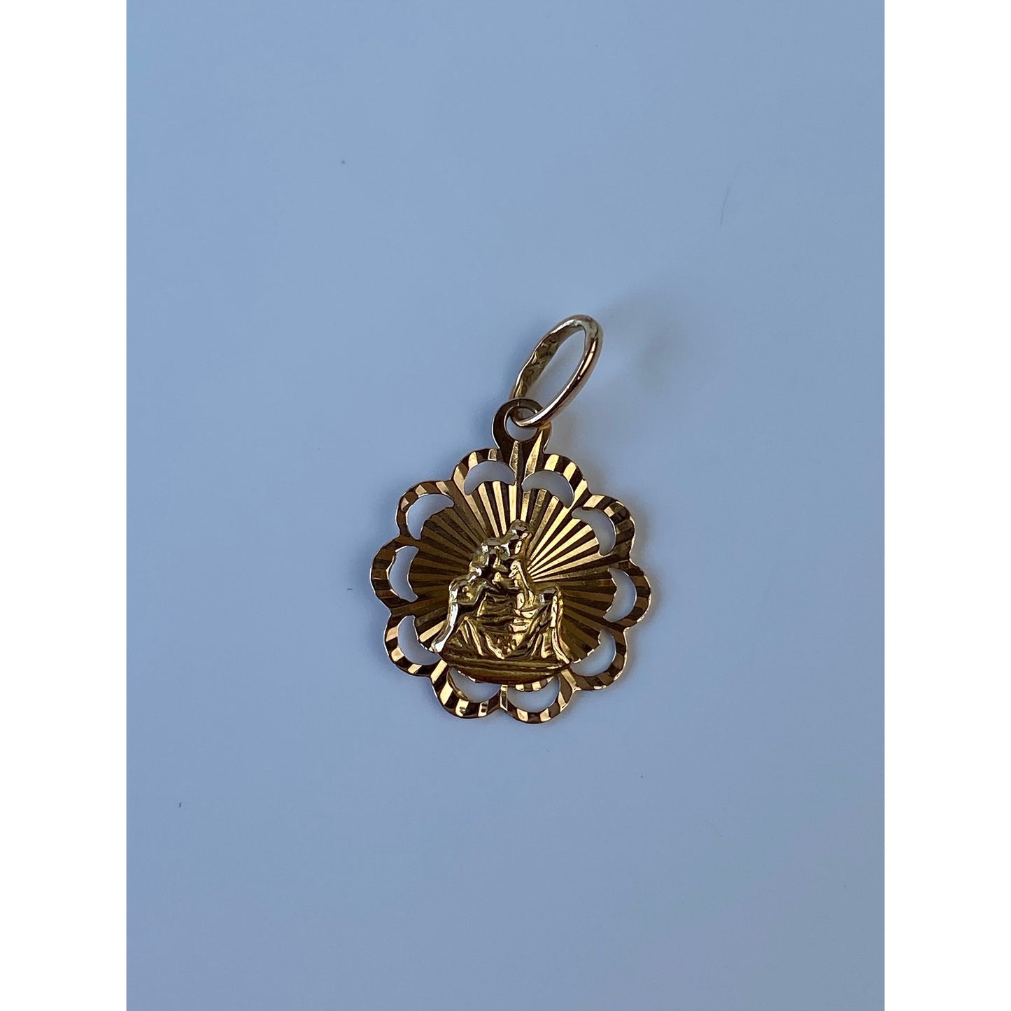 Solid 18k Rosey Gold Engine Turned Religious Charm