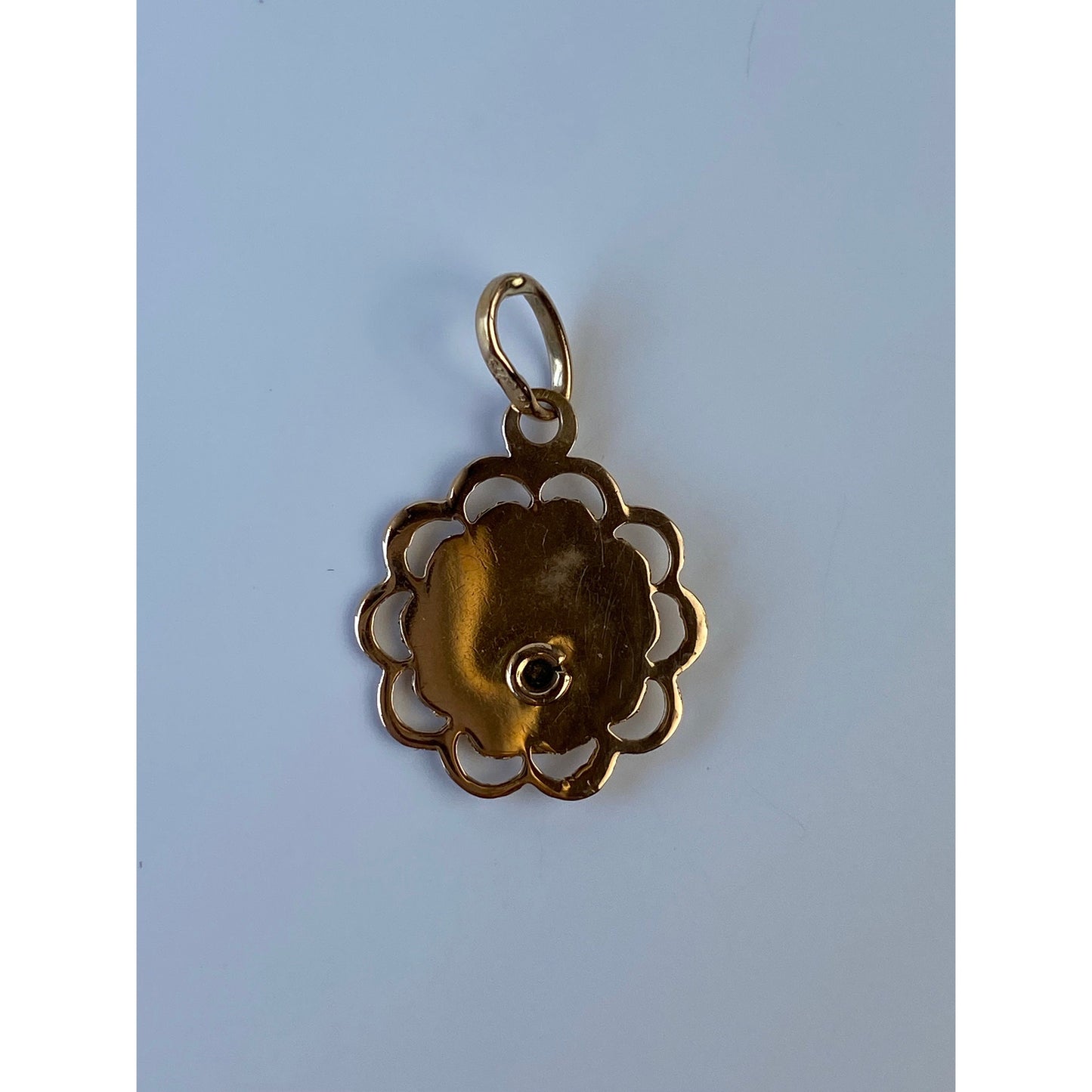 Solid 18k Rosey Gold Engine Turned Religious Charm