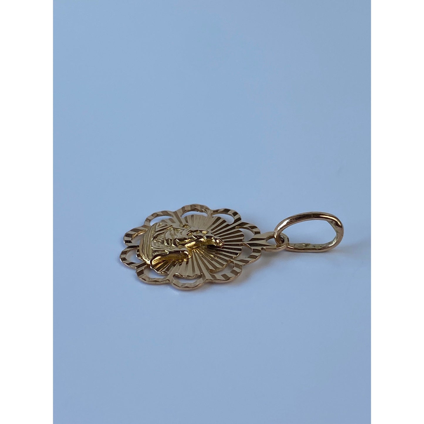 Solid 18k Rosey Gold Engine Turned Religious Charm