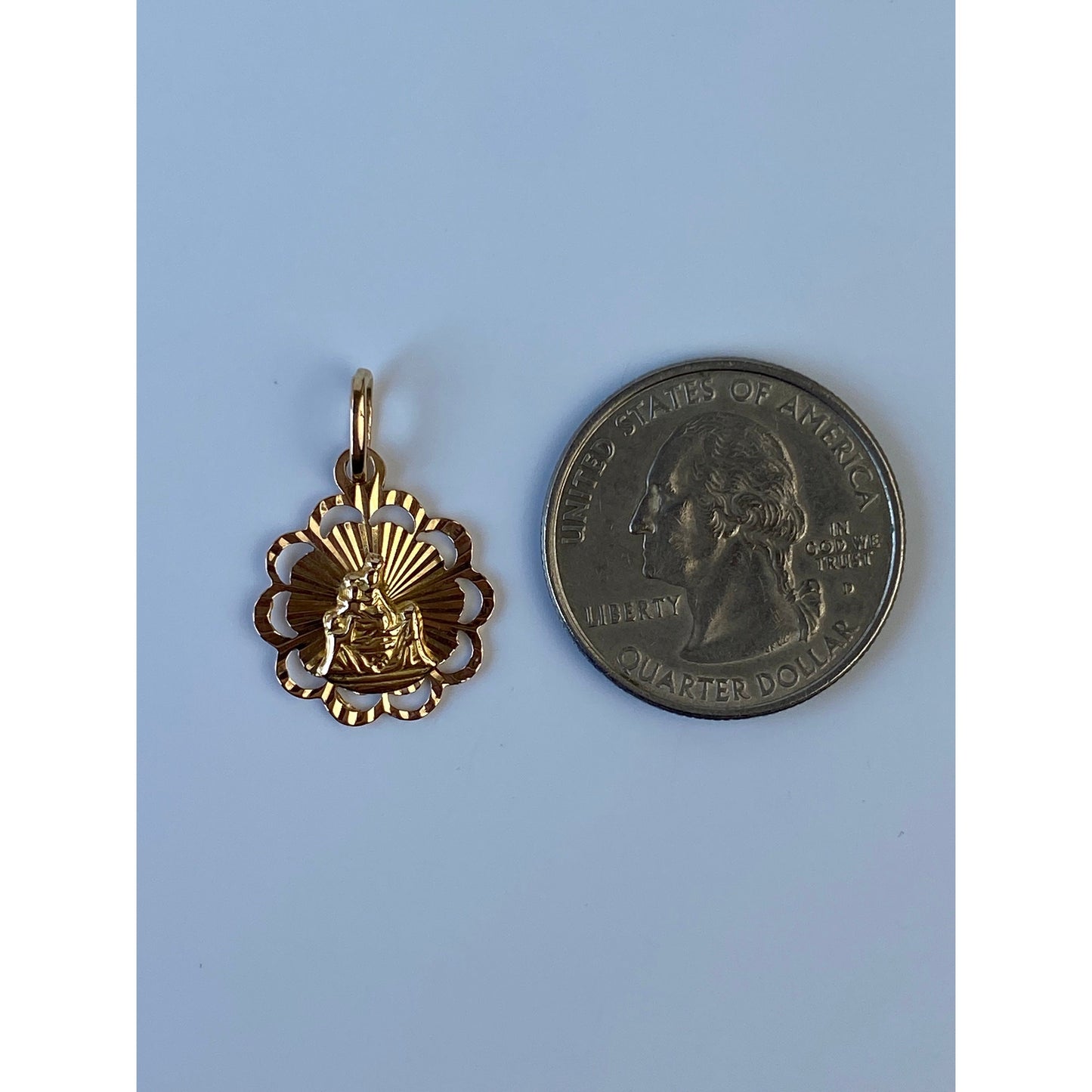 Solid 18k Rosey Gold Engine Turned Religious Charm